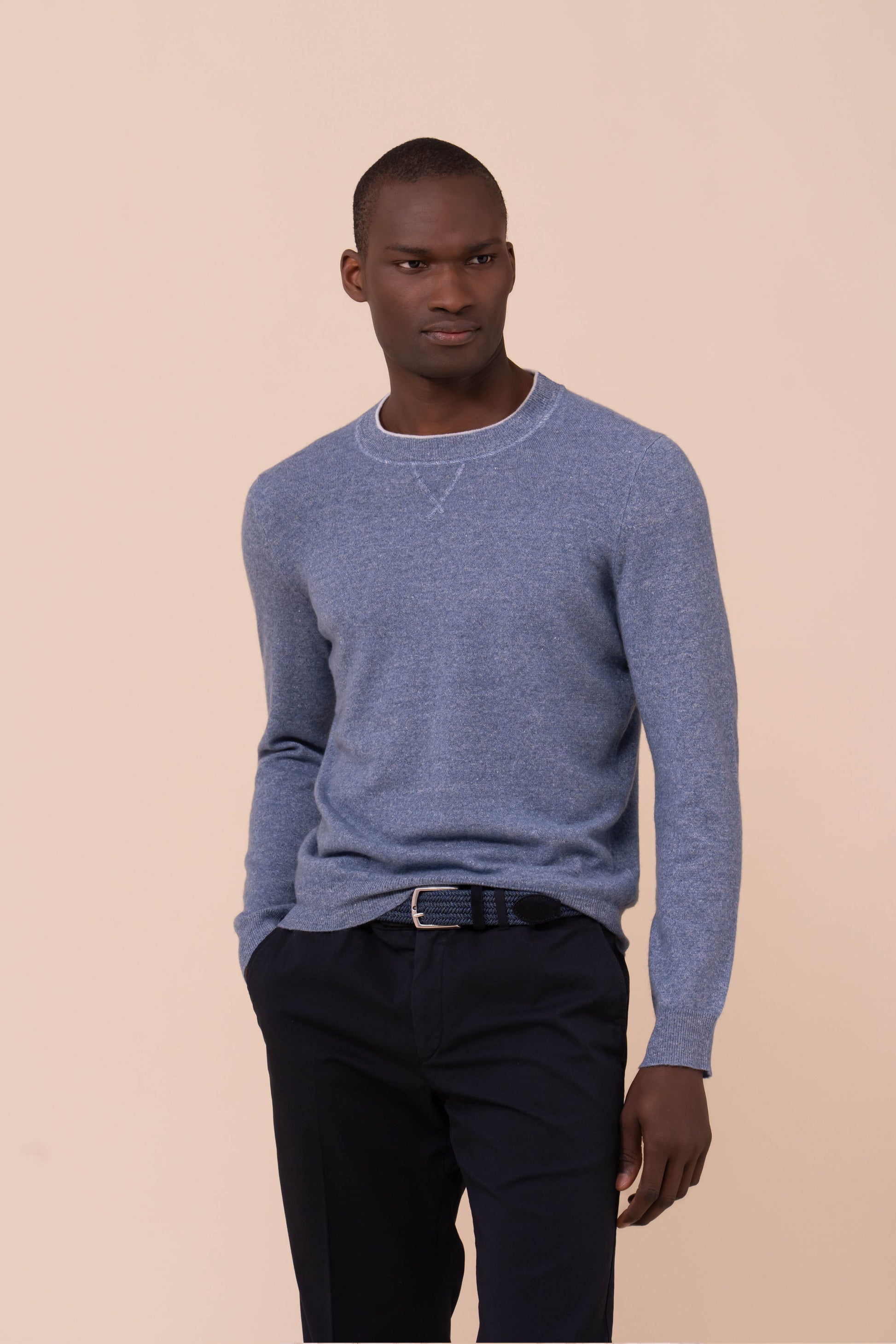 David Cashmere and Linen Sweater - Bicolor - SKYBLUE