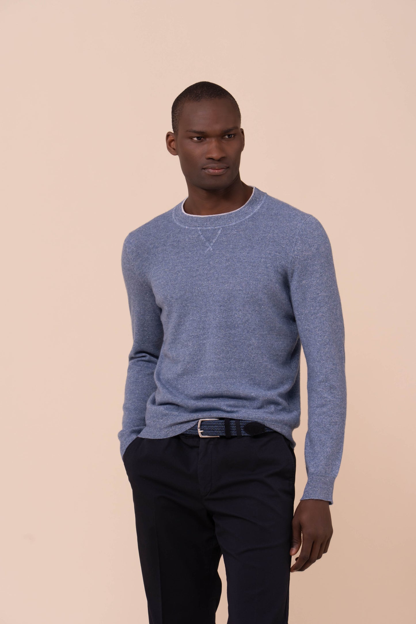 David Cashmere and Linen Sweater - Bicolor - SKYBLUE