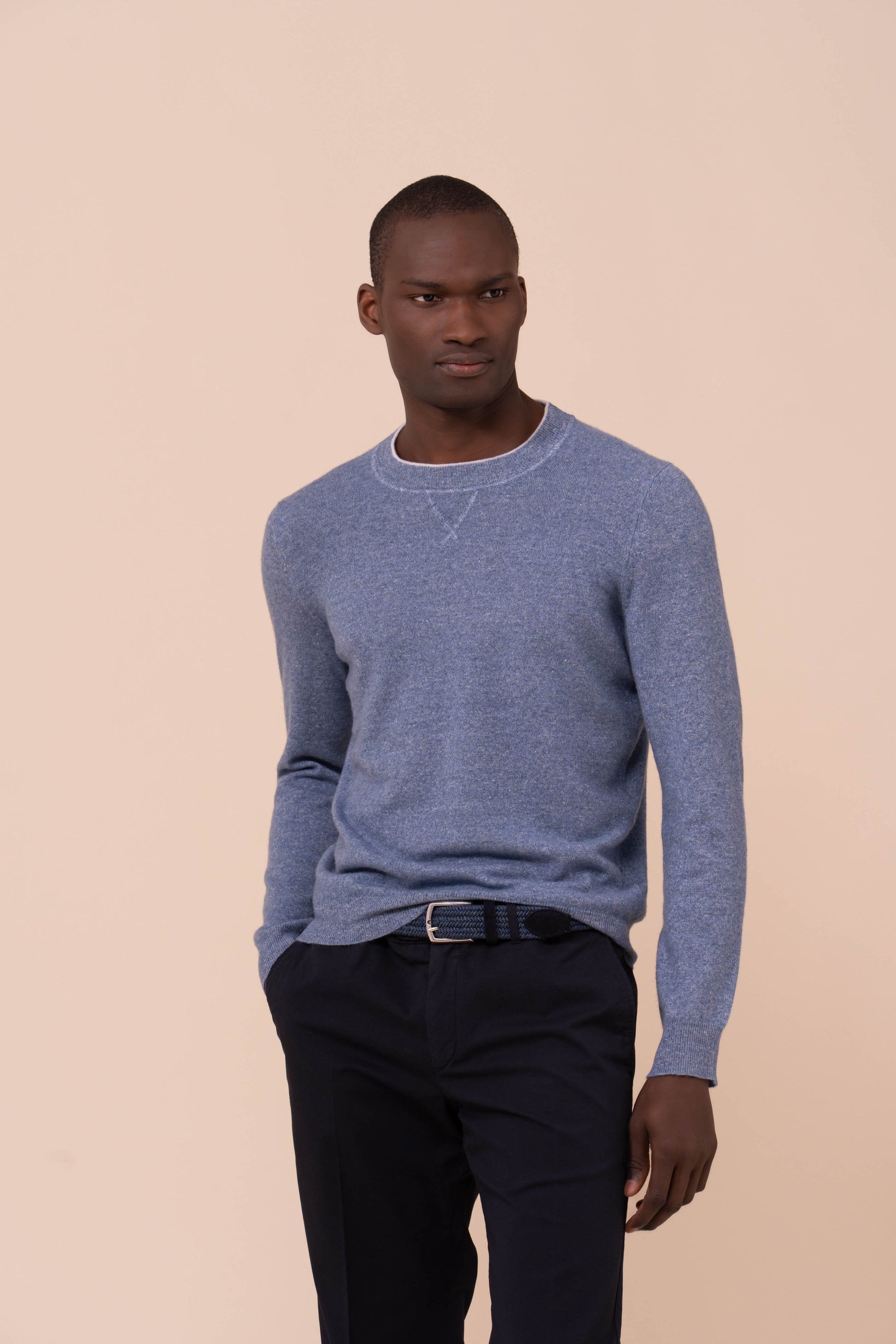 David Cashmere and Linen Sweater - Bicolor - SKYBLUE