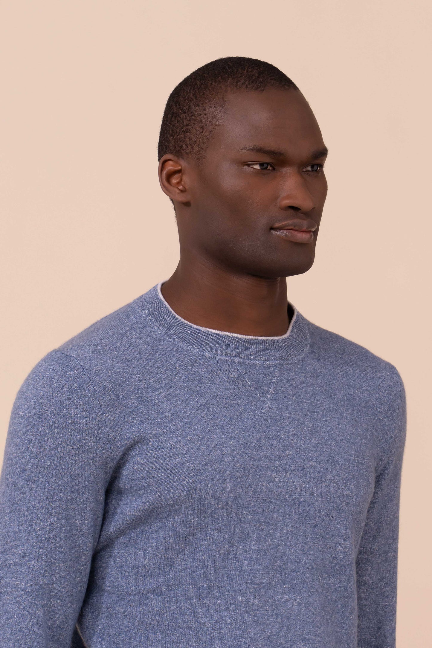 David Cashmere and Linen Sweater - Bicolor - SKYBLUE