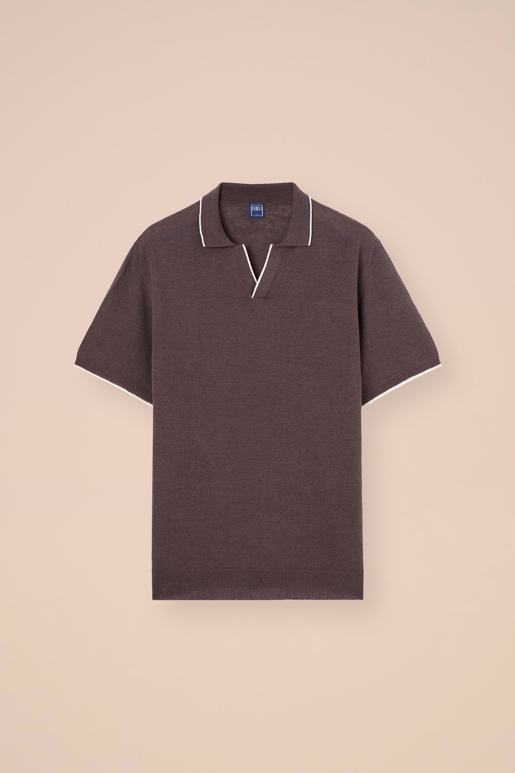 Delta Cotton and Linen V-Neck Knit Polo - DENIM