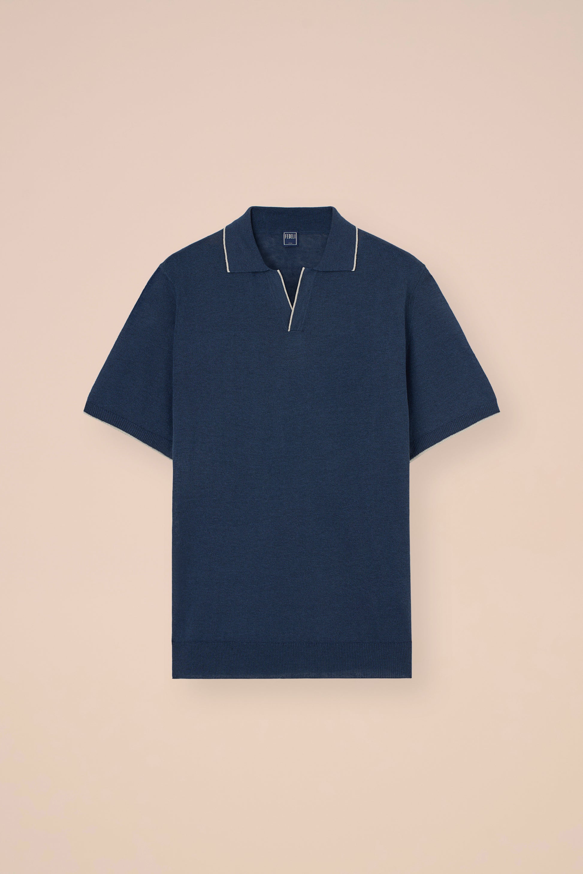 Delta Cotton and Linen V-Neck Knit Polo - DENIM