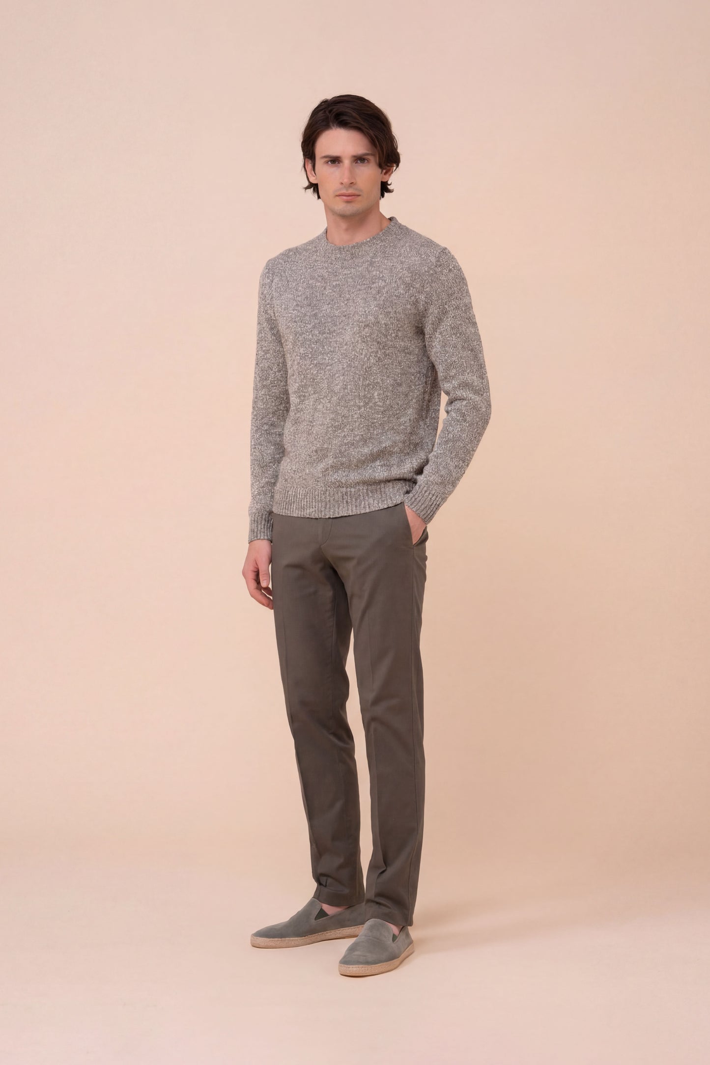 Argentina Linen Cotton and Silk Crewneck - OLIVEGREENMELANGE