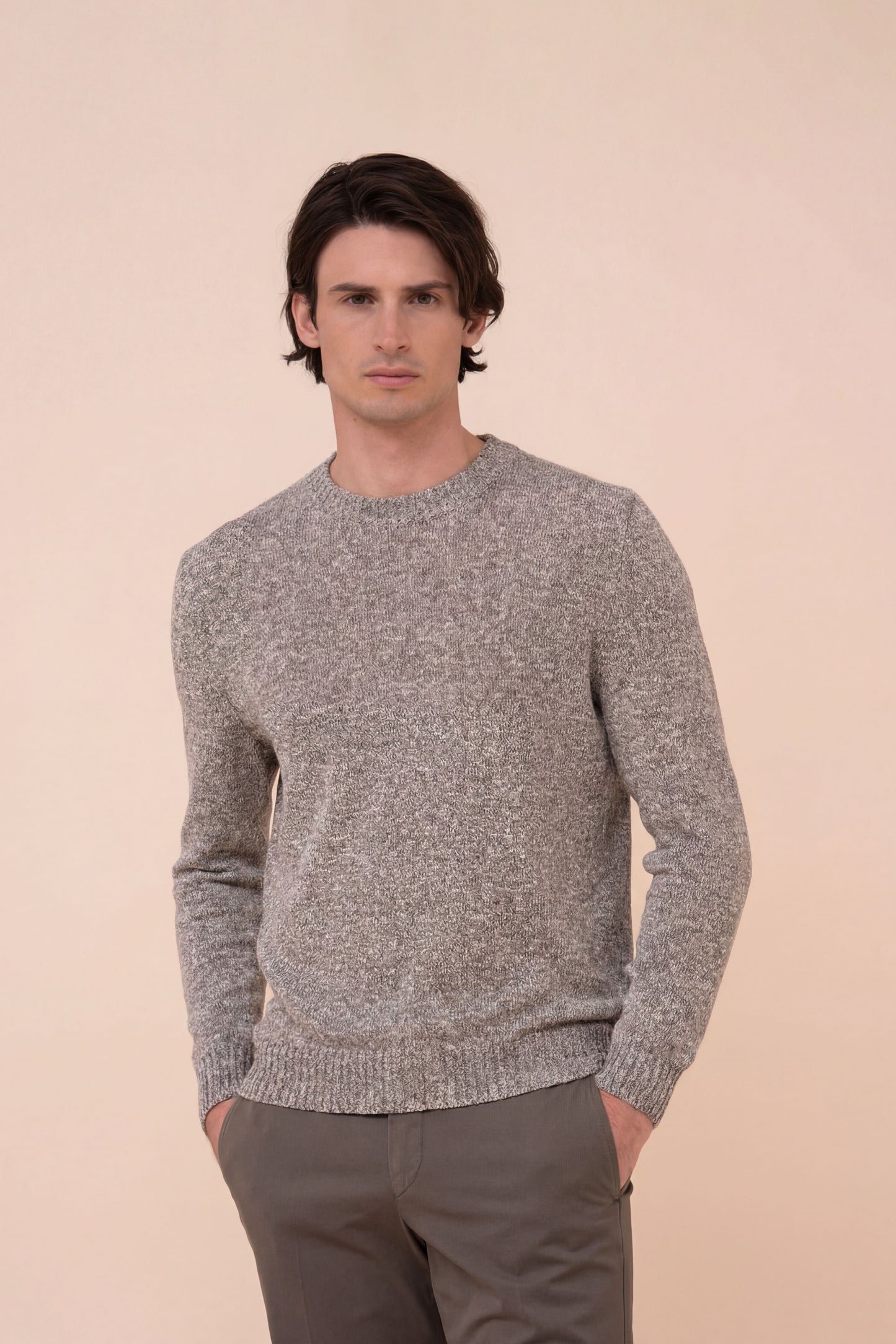 Argentina Linen Cotton and Silk Crewneck - OLIVEGREENMELANGE