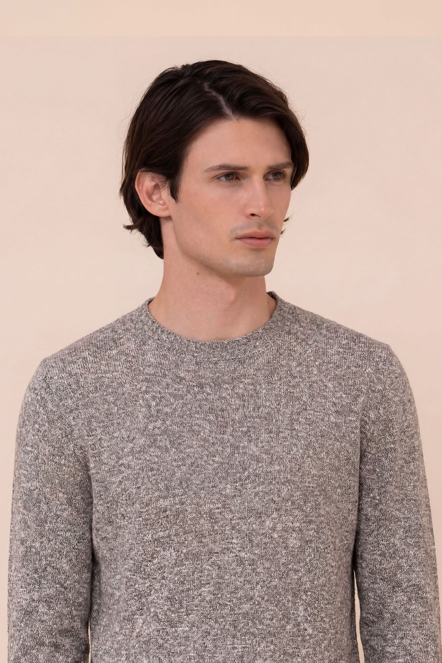 Argentina Linen Cotton and Silk Crewneck - OLIVEGREENMELANGE