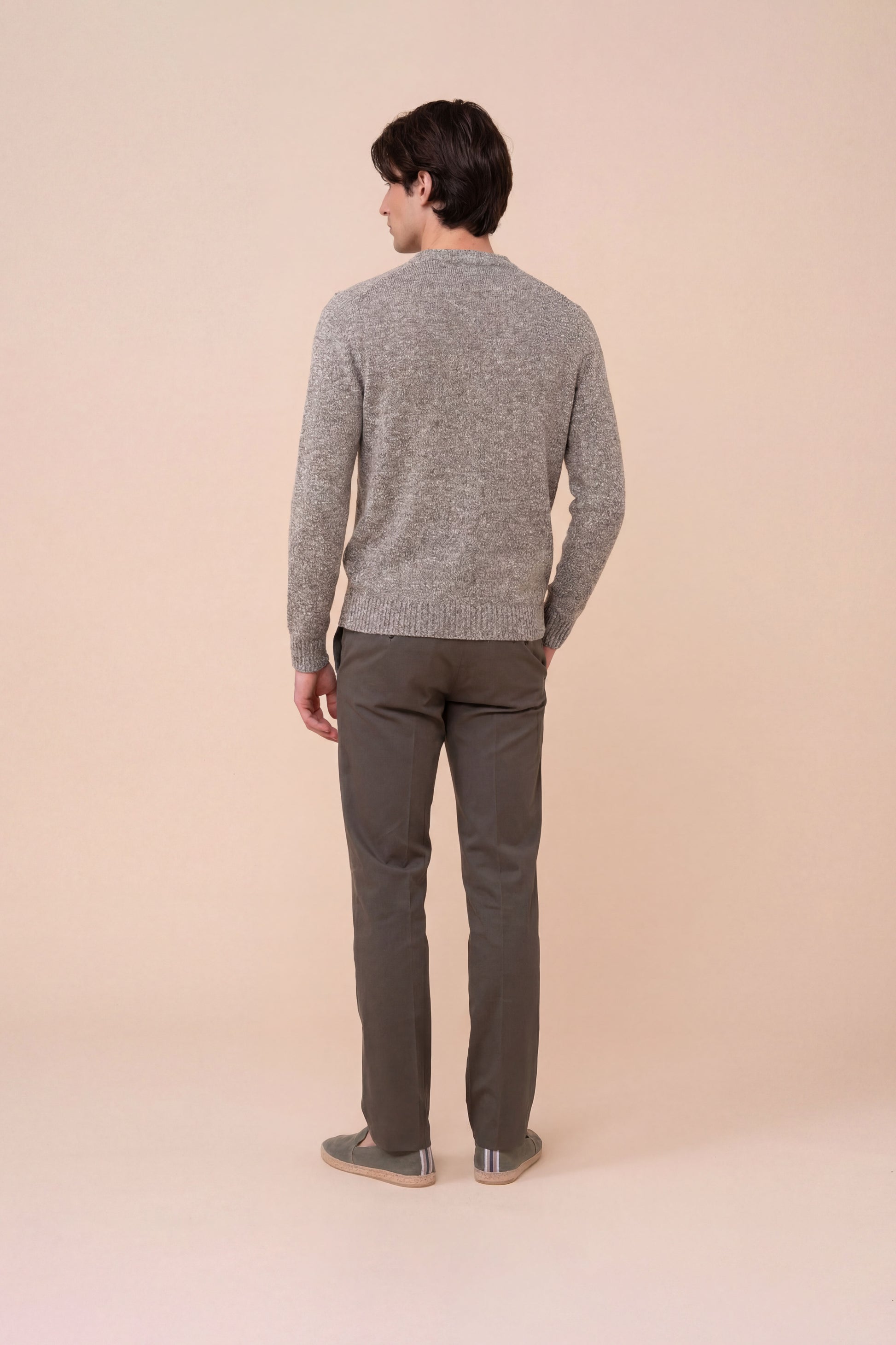 Argentina Linen Cotton and Silk Crewneck - OLIVEGREENMELANGE