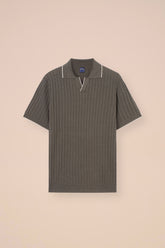 Soul polo con scollo a V in cotone e lino a coste
