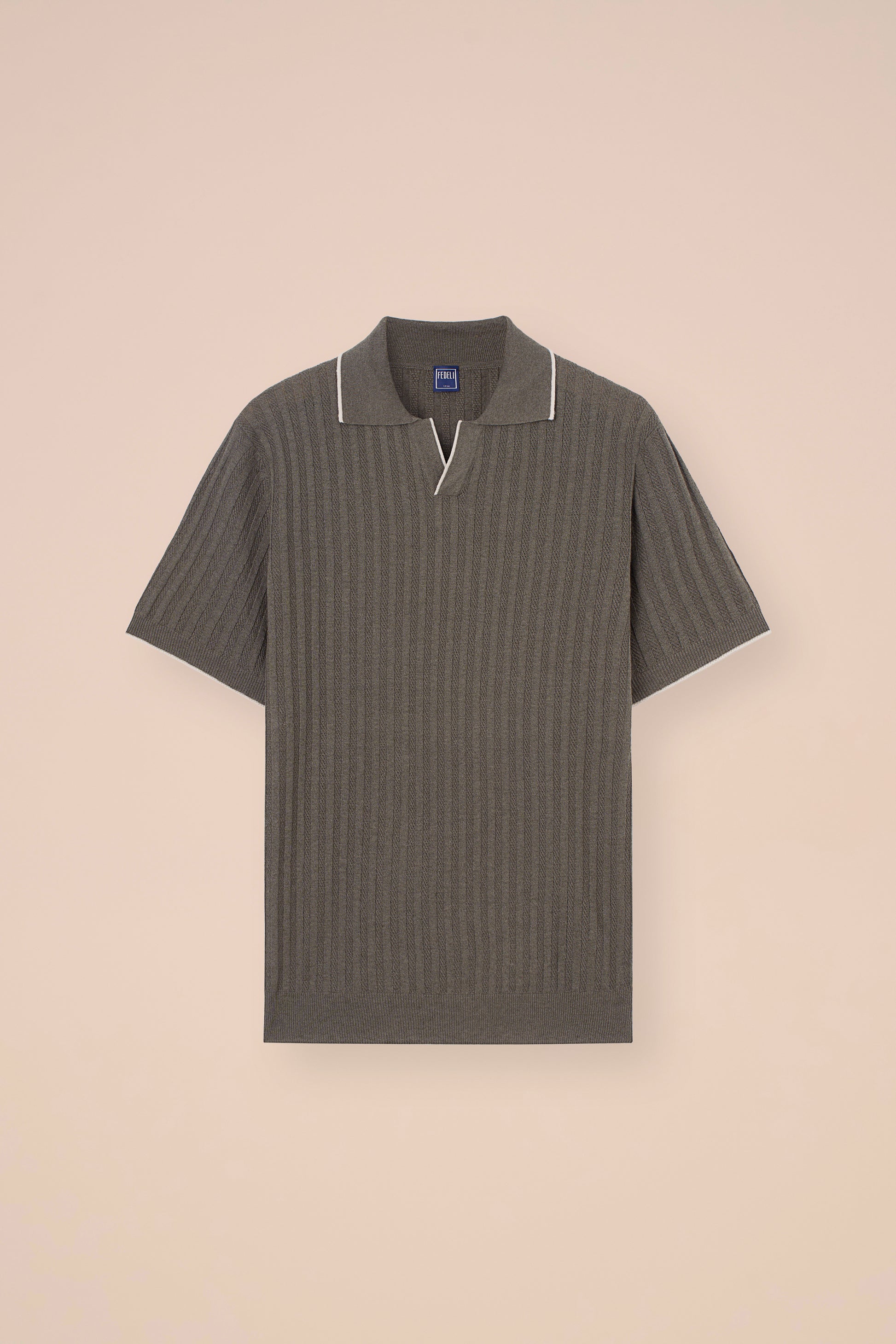 Soul Cotton and Linen Ribbed V-Neck Polo - OLIVEGREENMELANGE