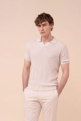 Soul polo con scollo a V in cotone e lino a coste