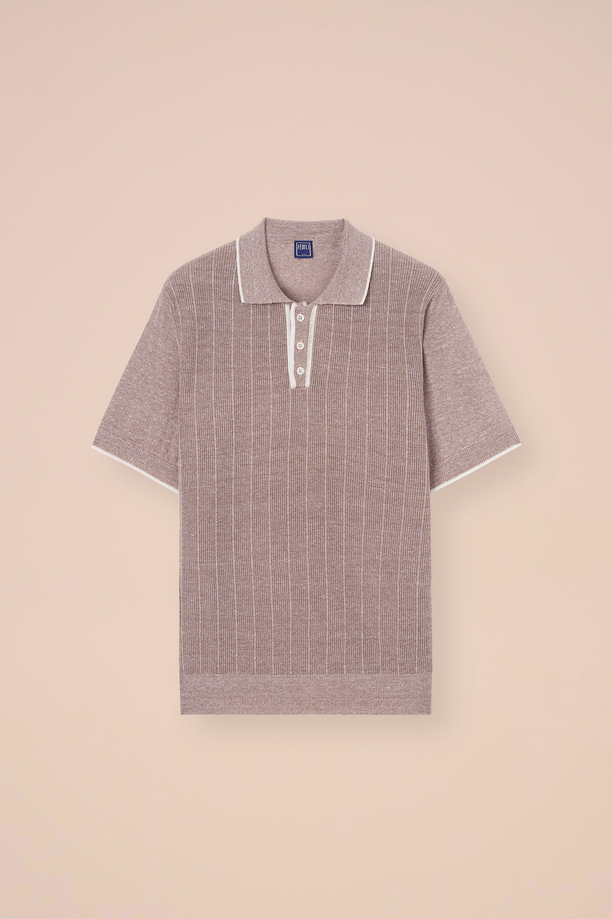 Dodo Cotton and Linen Ribbed Polo - GREIGE
