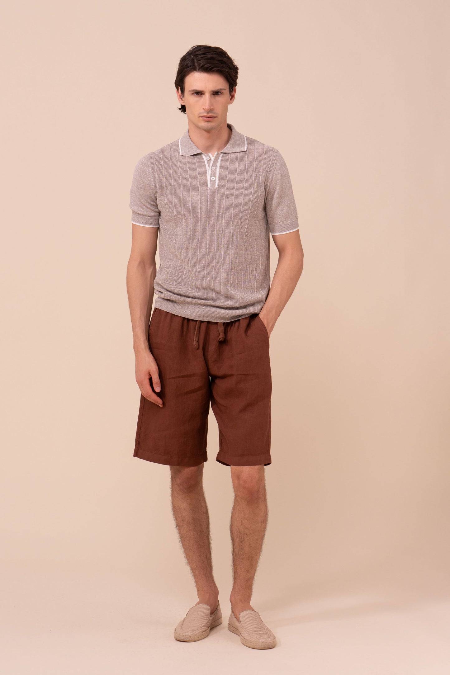 Dodo Cotton and Linen Ribbed Polo - CADETBLUE