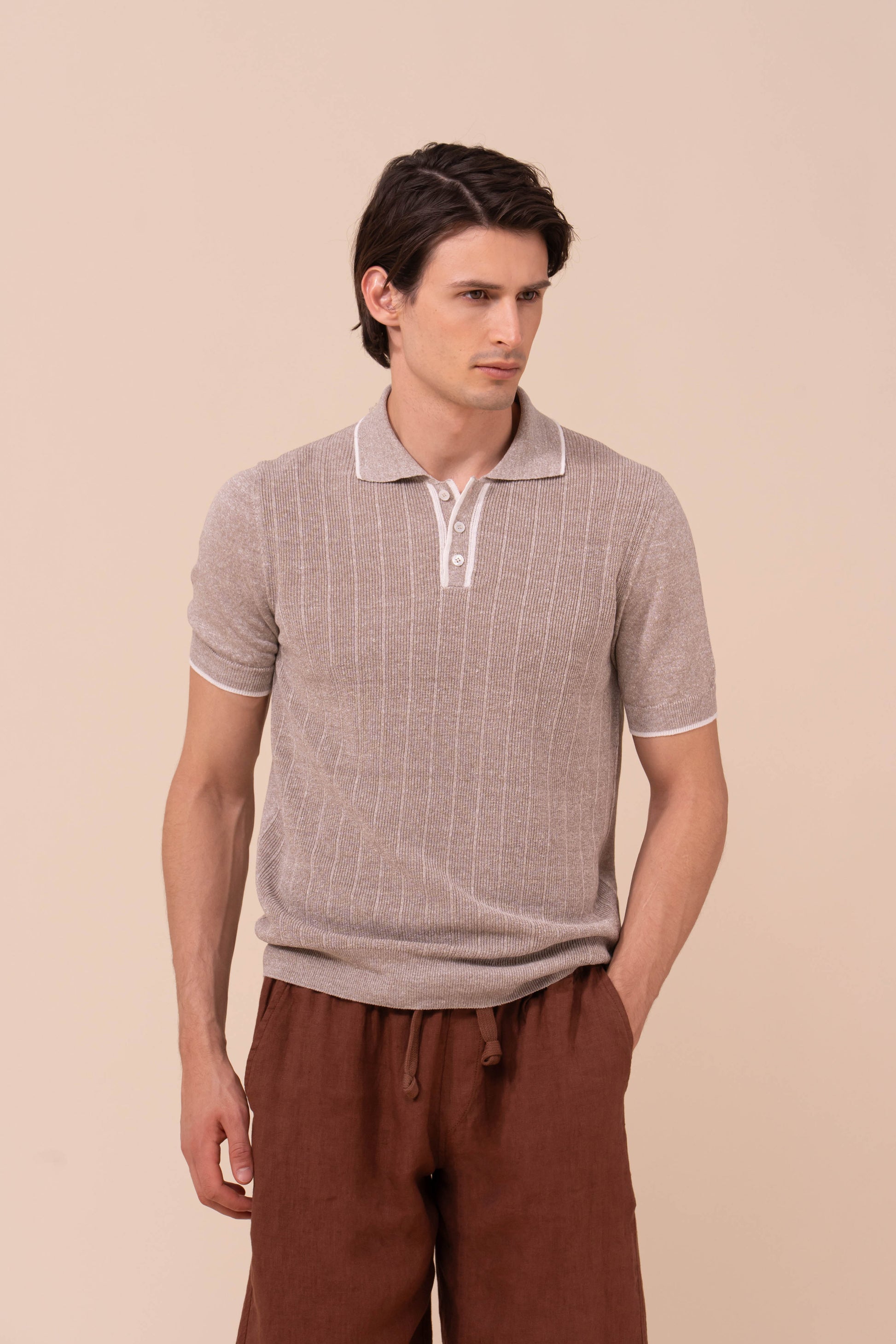 Dodo Cotton and Linen Ribbed Polo - CADETBLUE