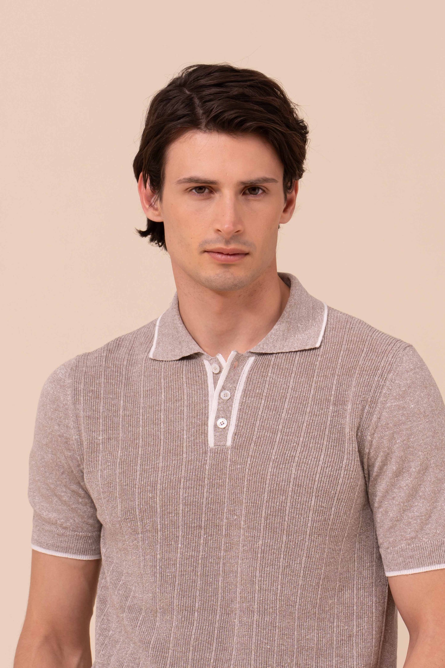Dodo Cotton and Linen Ribbed Polo - CADETBLUE