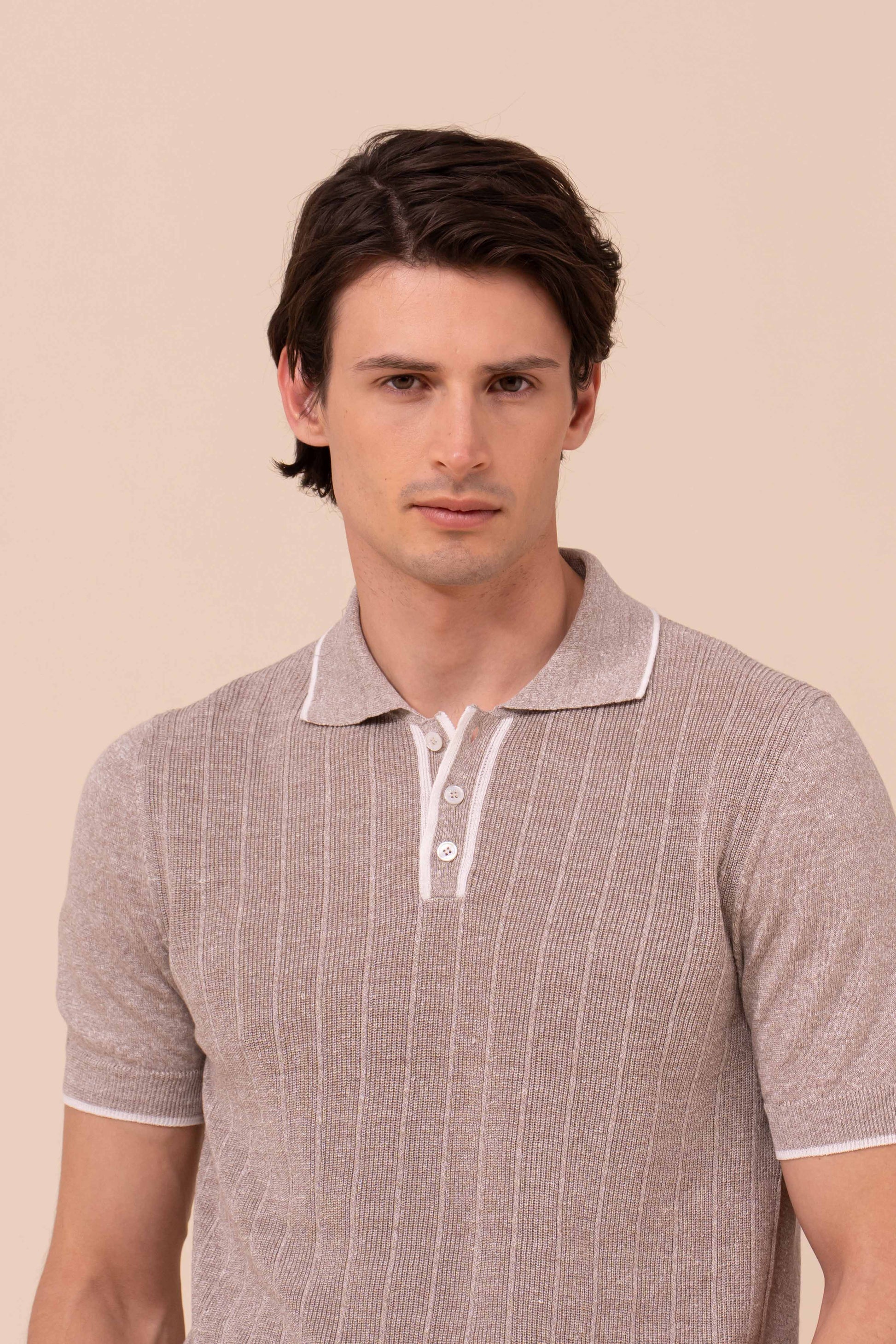 Dodo Cotton and Linen Ribbed Polo - CADETBLUE