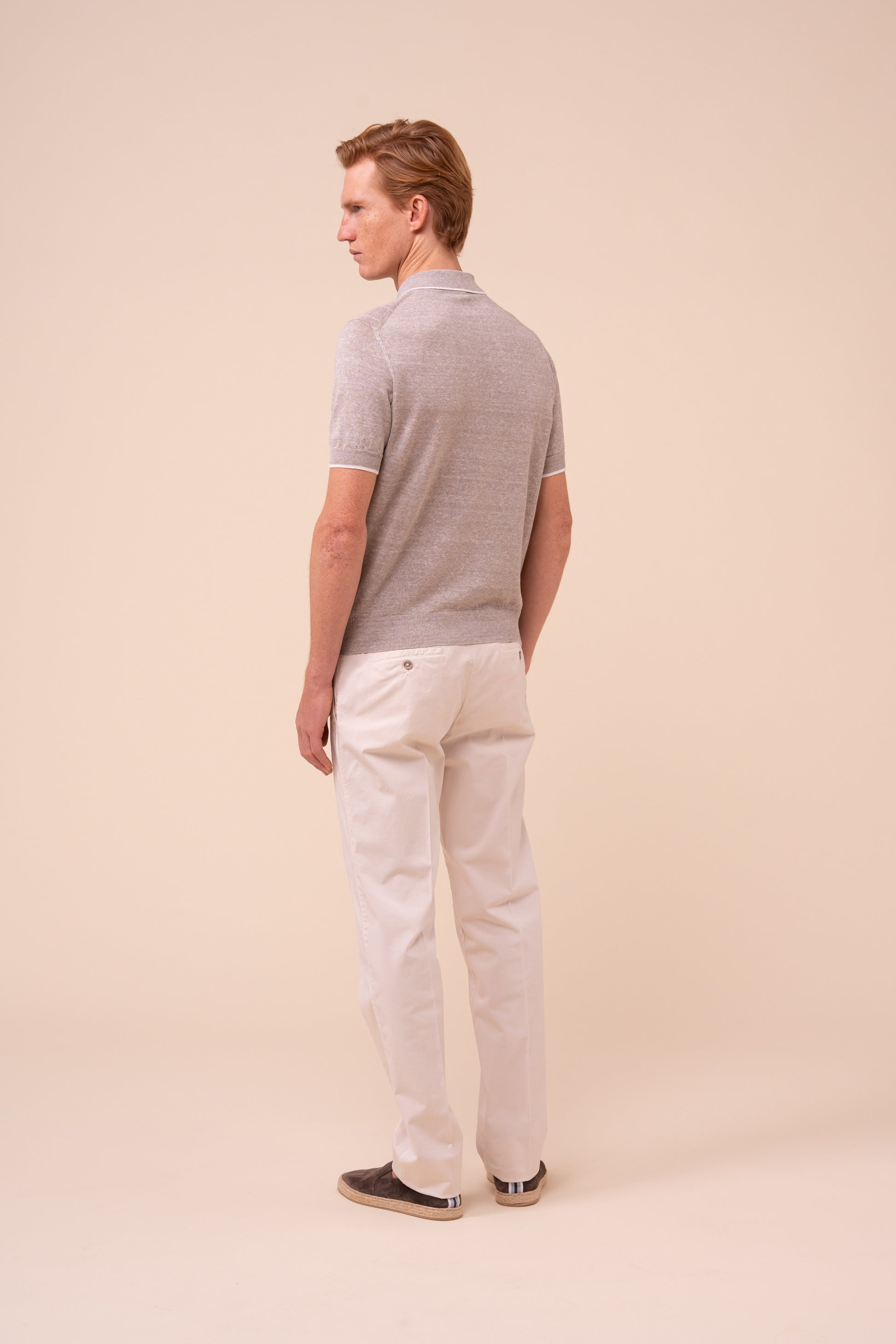 Dodo Cotton and Linen Ribbed Polo - GREIGE