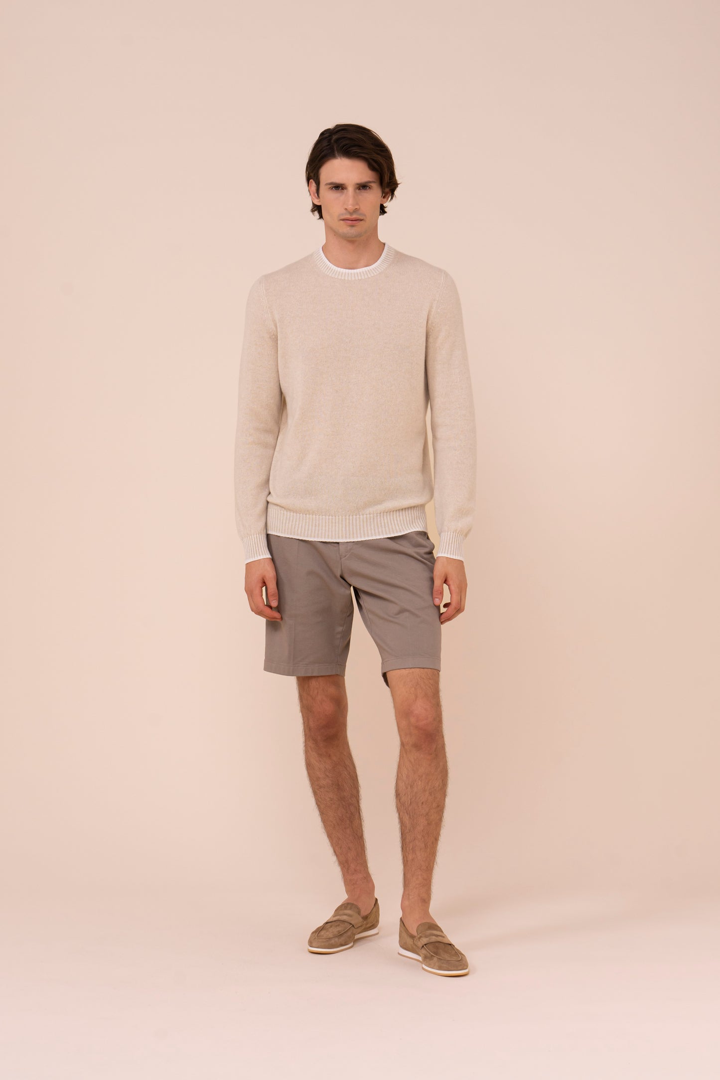 Argentina Van maglia girocollo in cashmere spring - Bicolore - CREAM