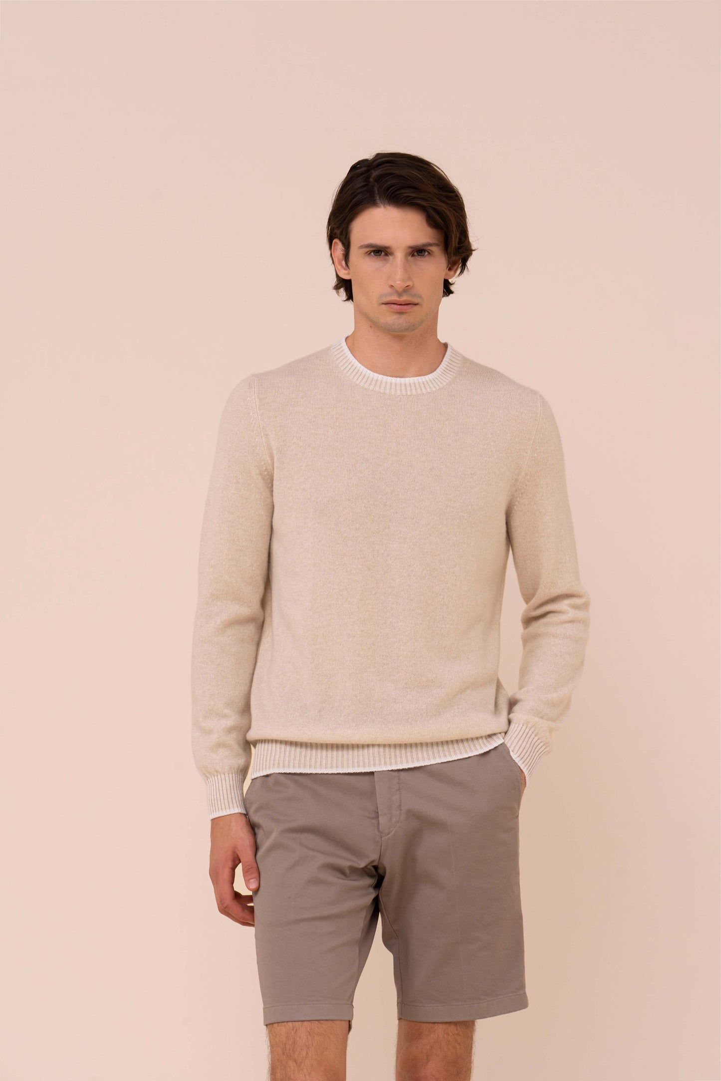 Argentina Van maglia girocollo in cashmere spring - Bicolore - CREAM