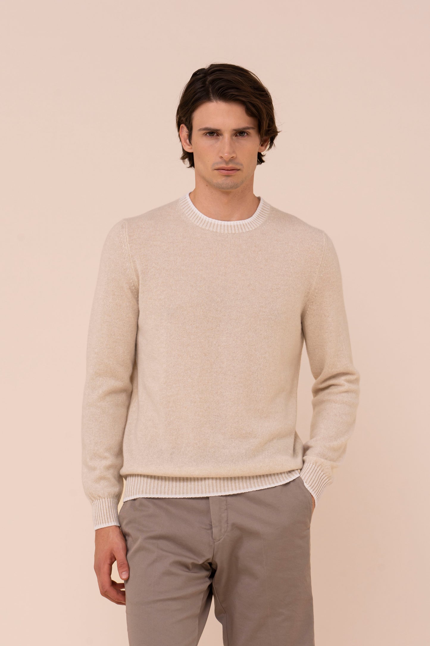 Argentina Van Cashmere Spring Crewneck - Bicolor - CREAM