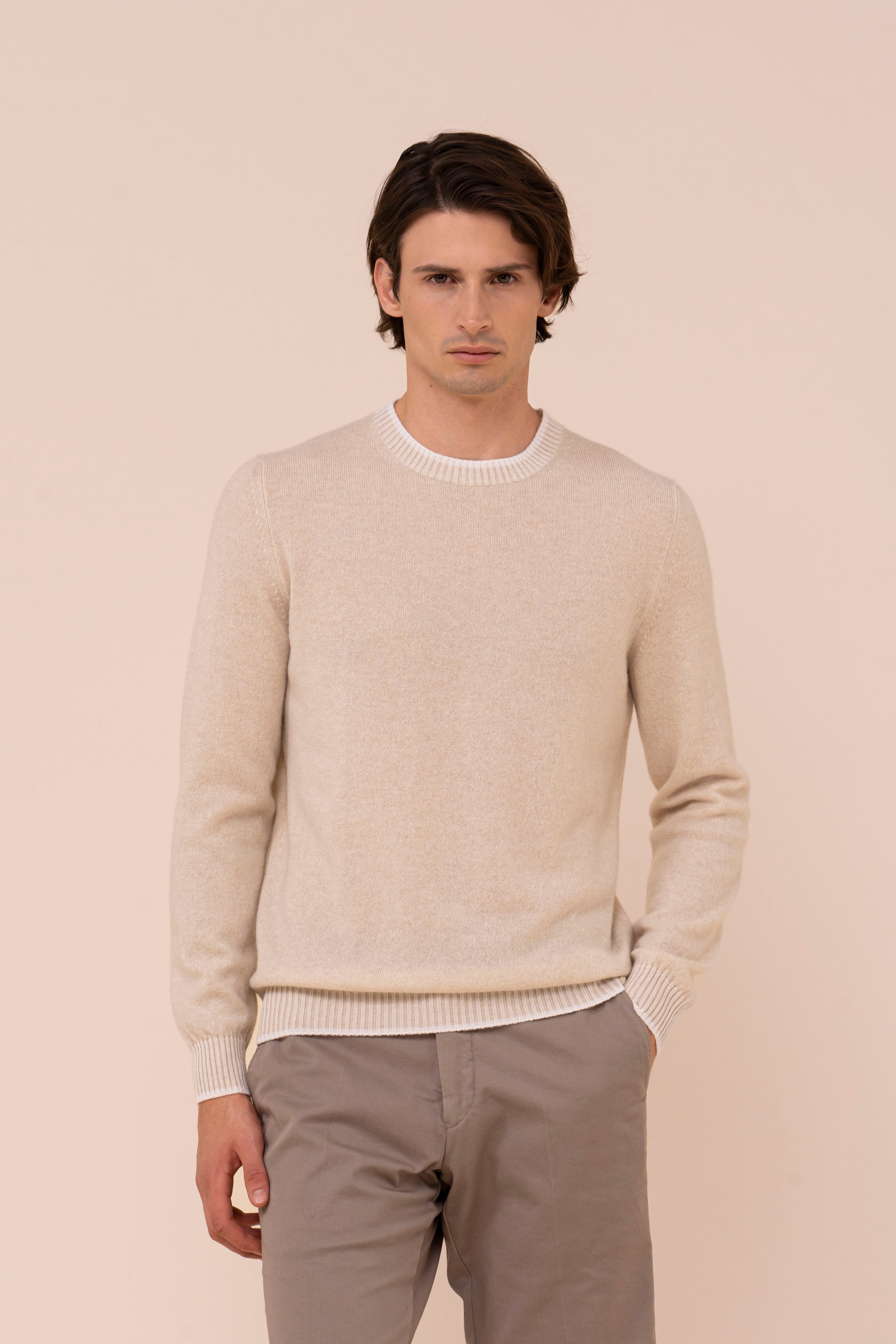 Argentina Van Cashmere Spring Crewneck - Bicolor - CREAM