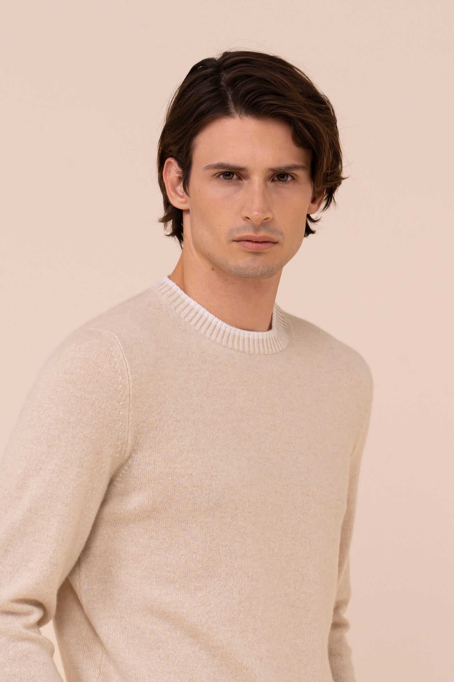 Argentina Van maglia girocollo in cashmere spring - Bicolore - CREAM
