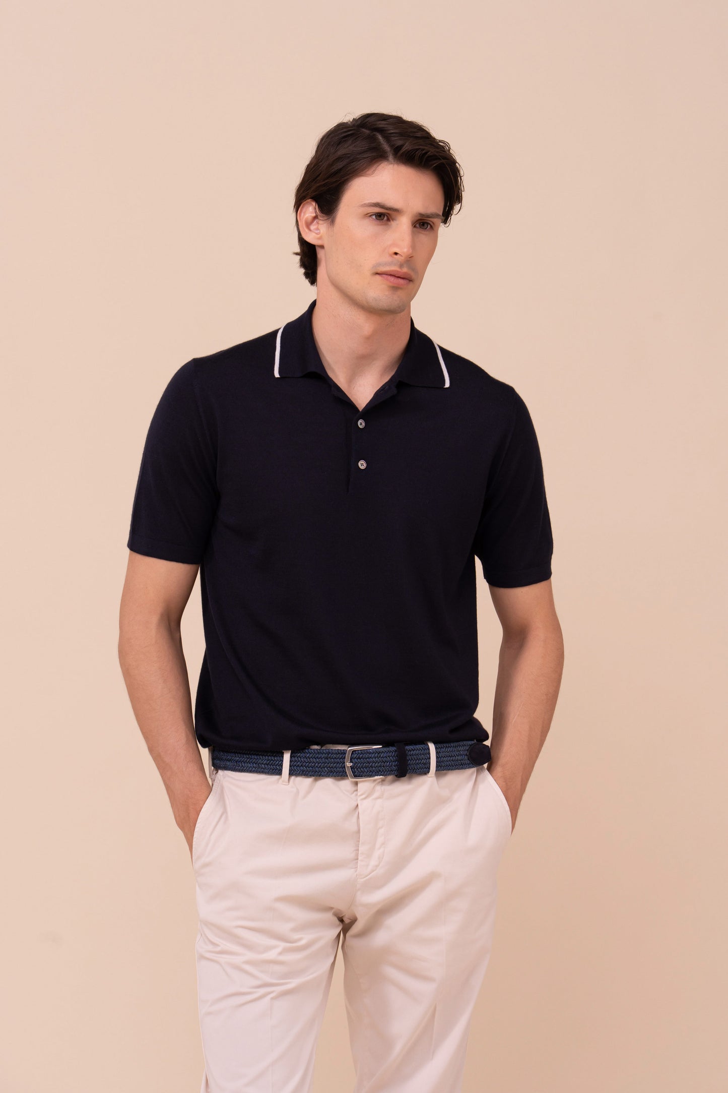 Successo Cashmere and Silk Knit Polo - MIDNIGHTBLUE