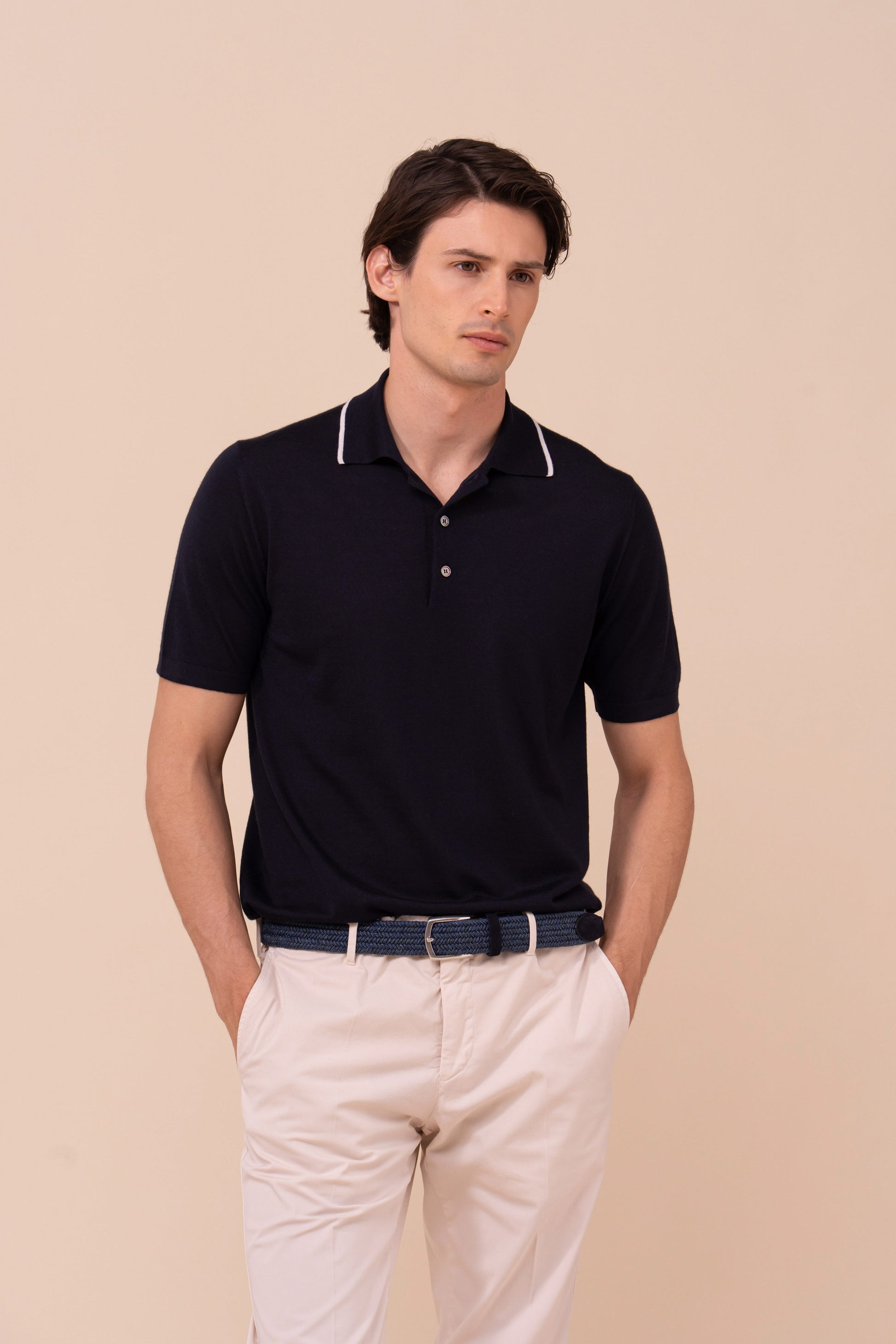 Successo Cashmere and Silk Knit Polo - MIDNIGHTBLUE