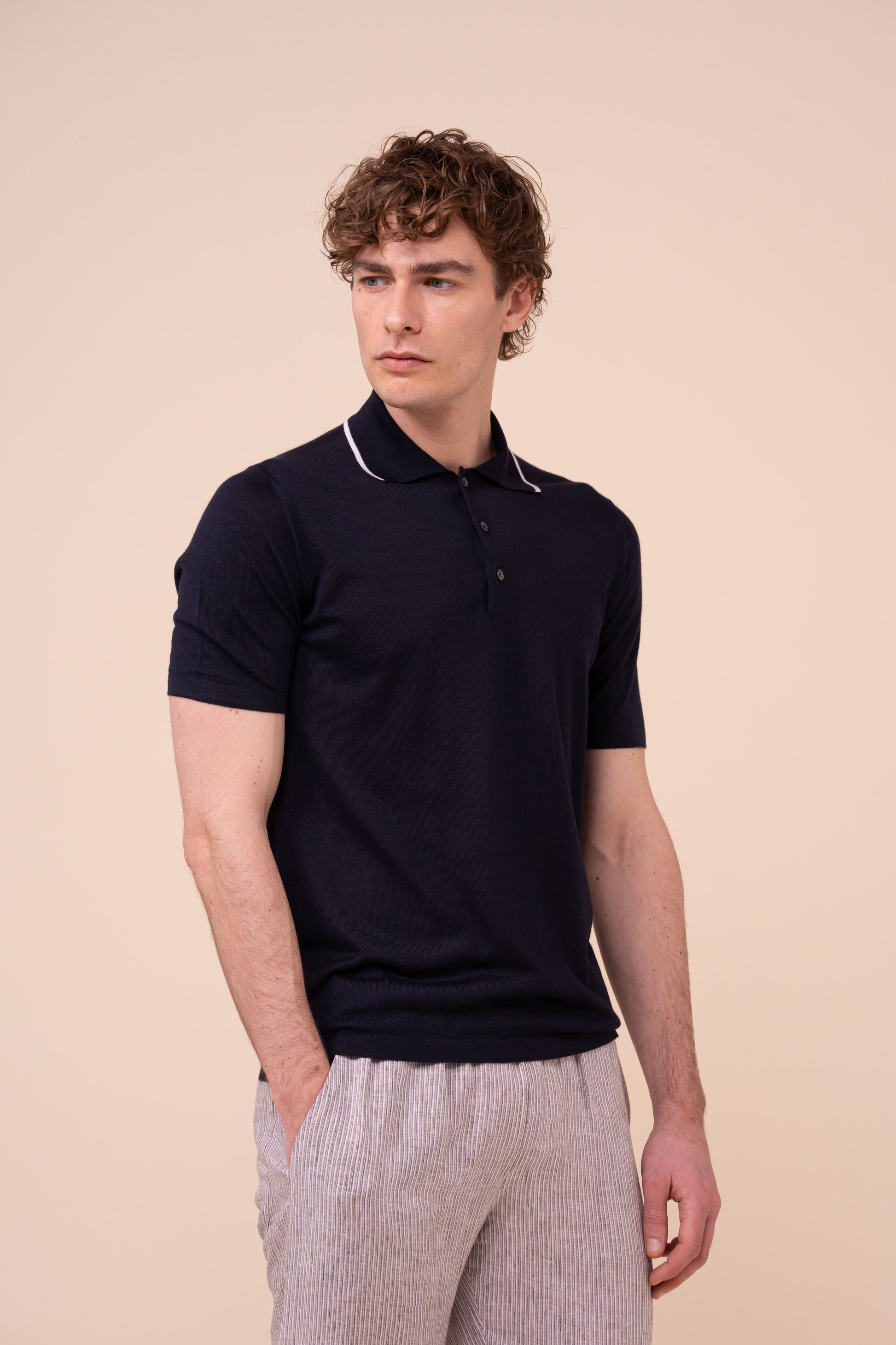 Successo Cashmere and Silk Knit Polo - MIDNIGHTBLUE