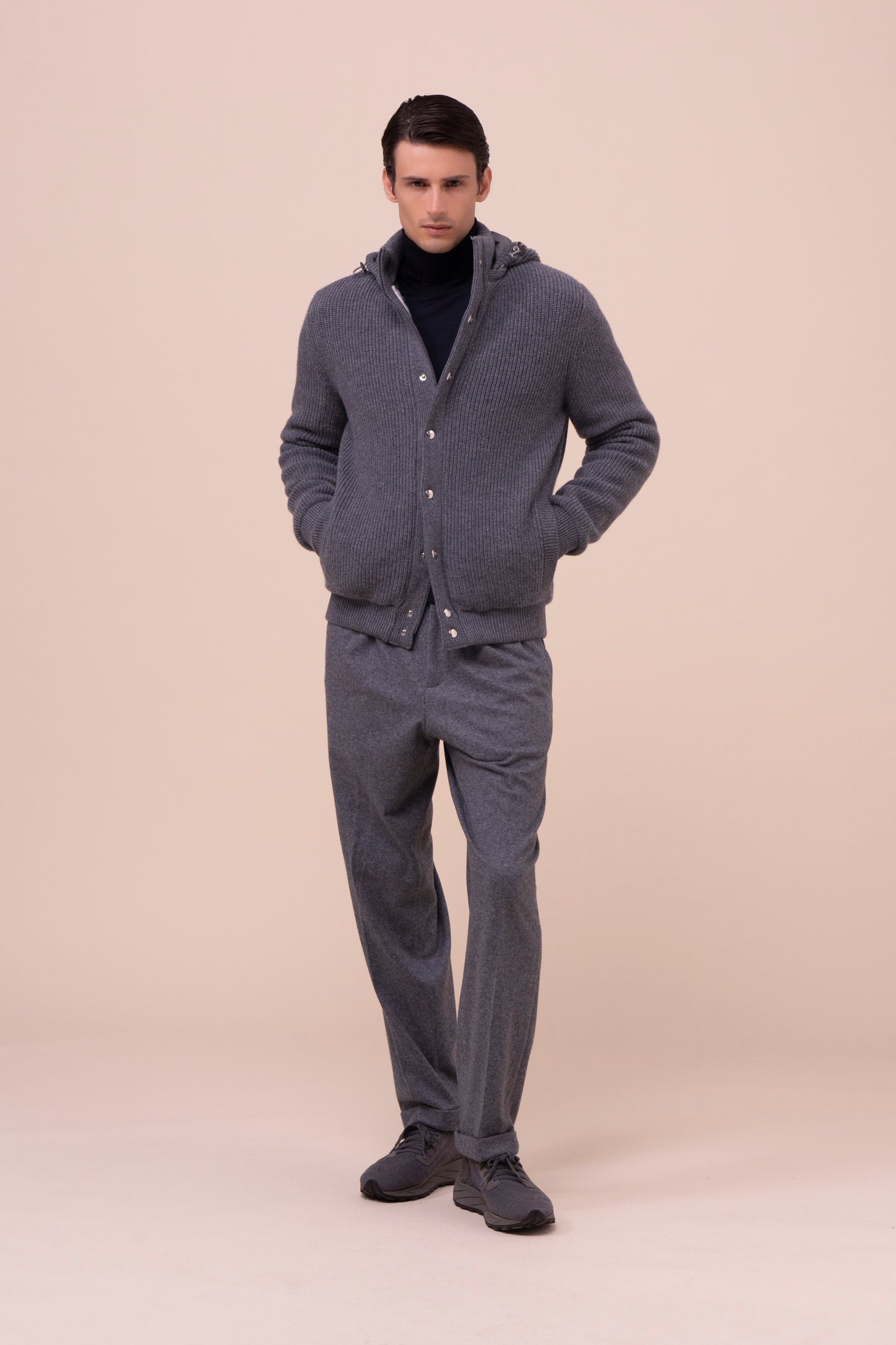 Cortina Cashmere Knit Bomber - STONEMELANGE