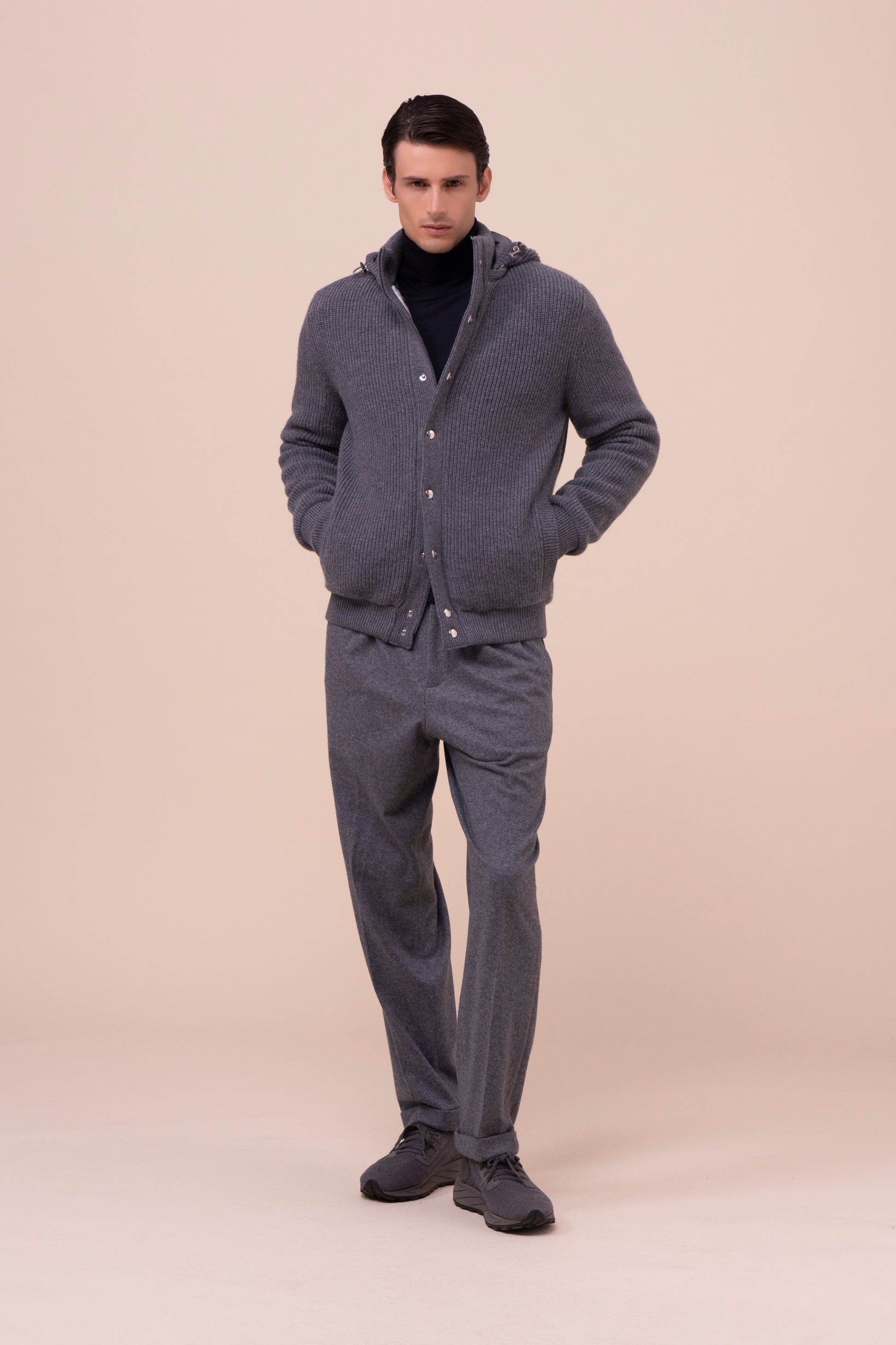 Cortina Cashmere Knit Bomber - STONEMELANGE