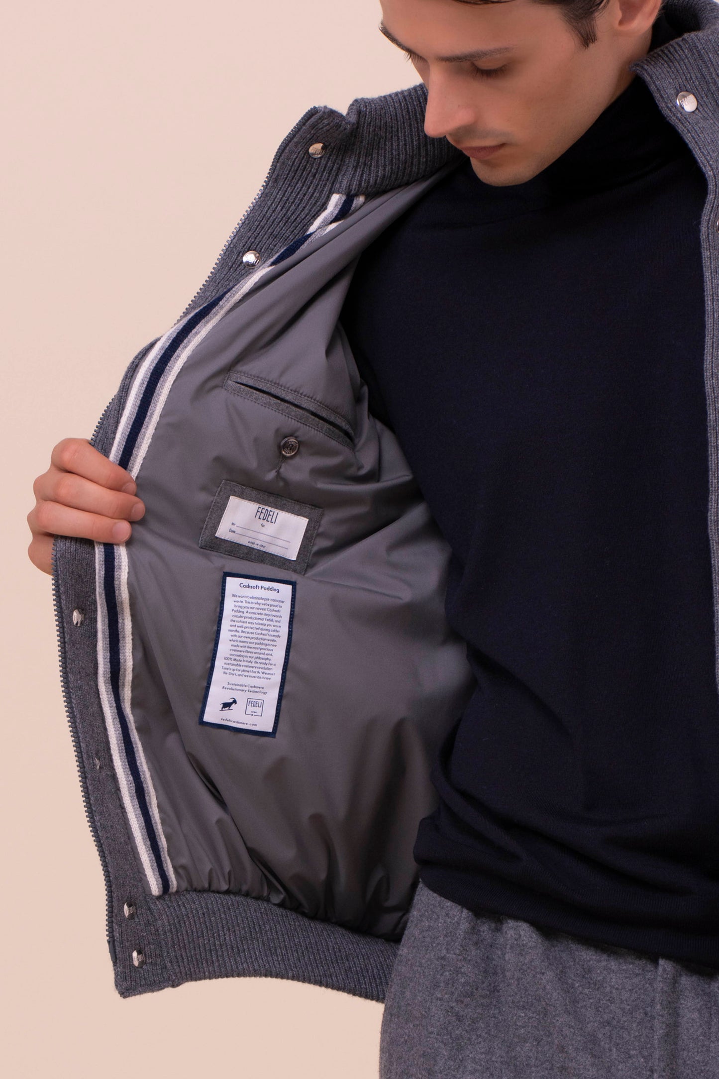 Cortina Cashmere Knit Bomber - STONEMELANGE