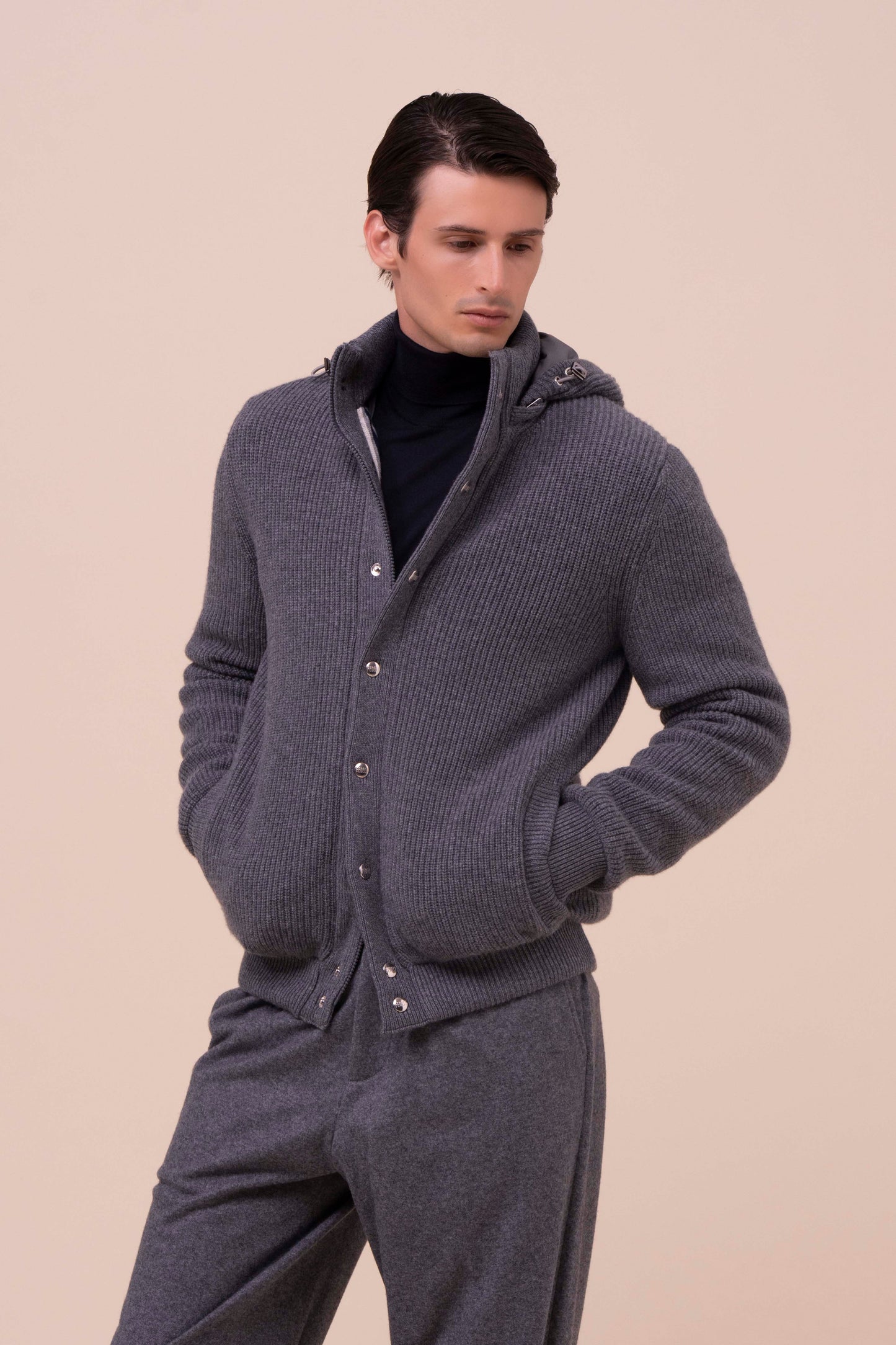 Cortina Cashmere Knit Bomber - STONEMELANGE