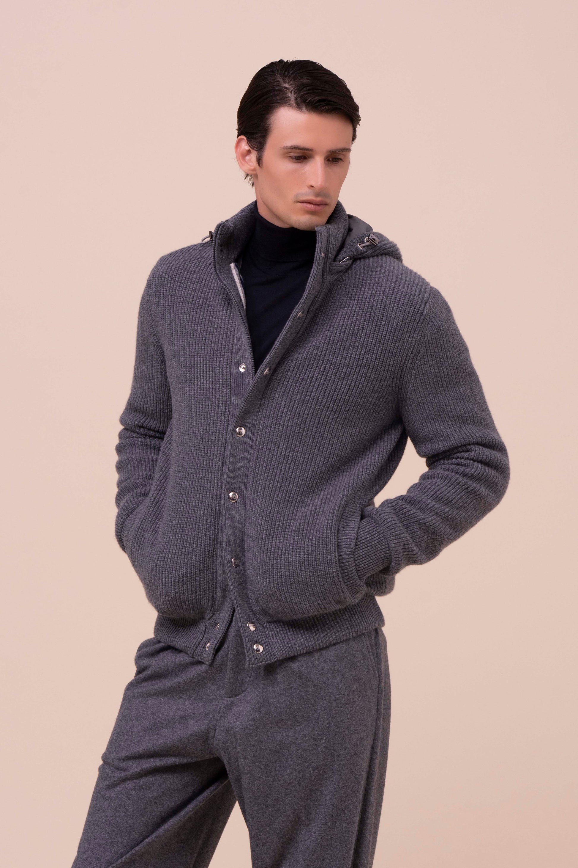Cortina Cashmere Knit Bomber - STONEMELANGE