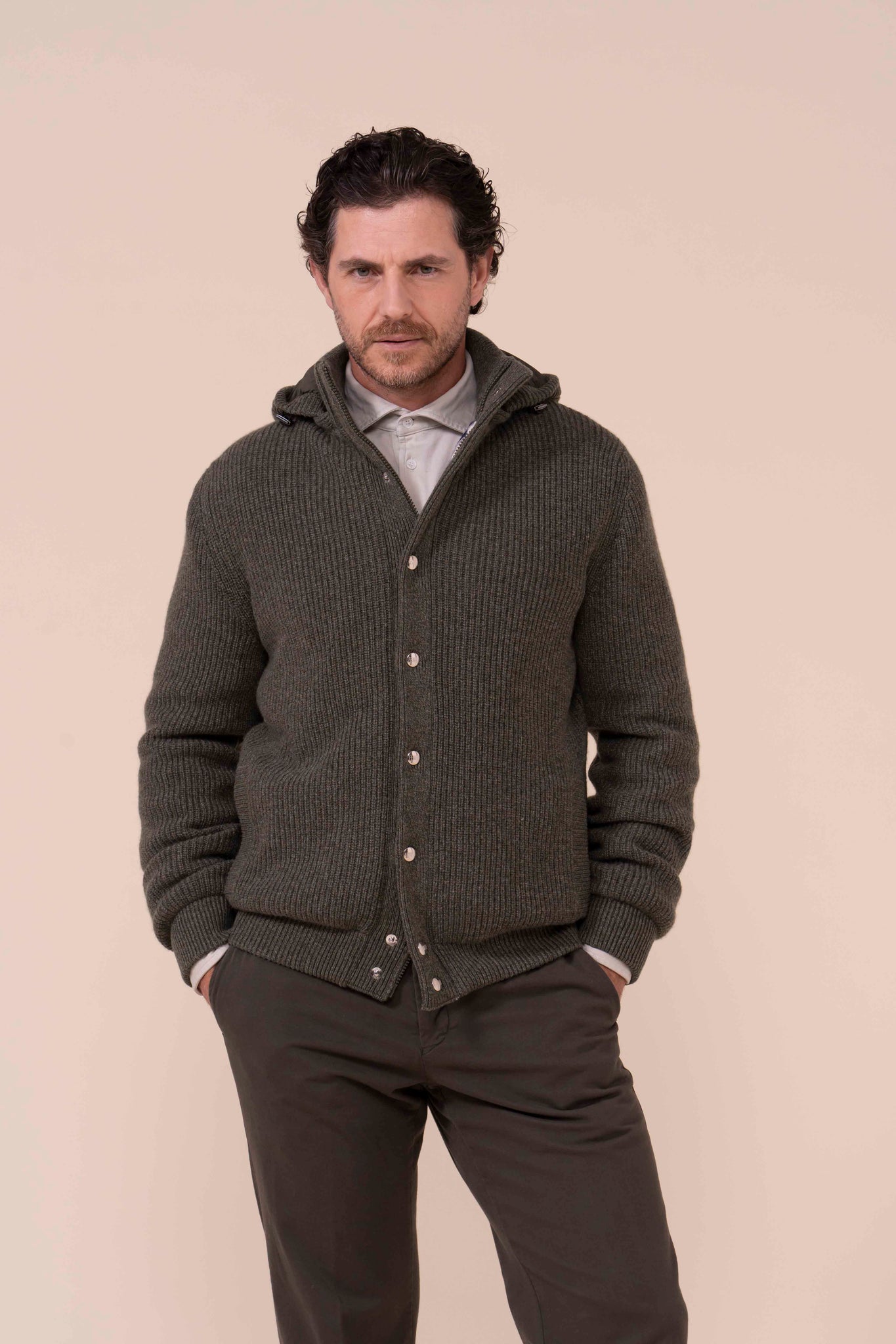 Cortina Cashmere Knit Bomber - OLIVEGREENMELANGE