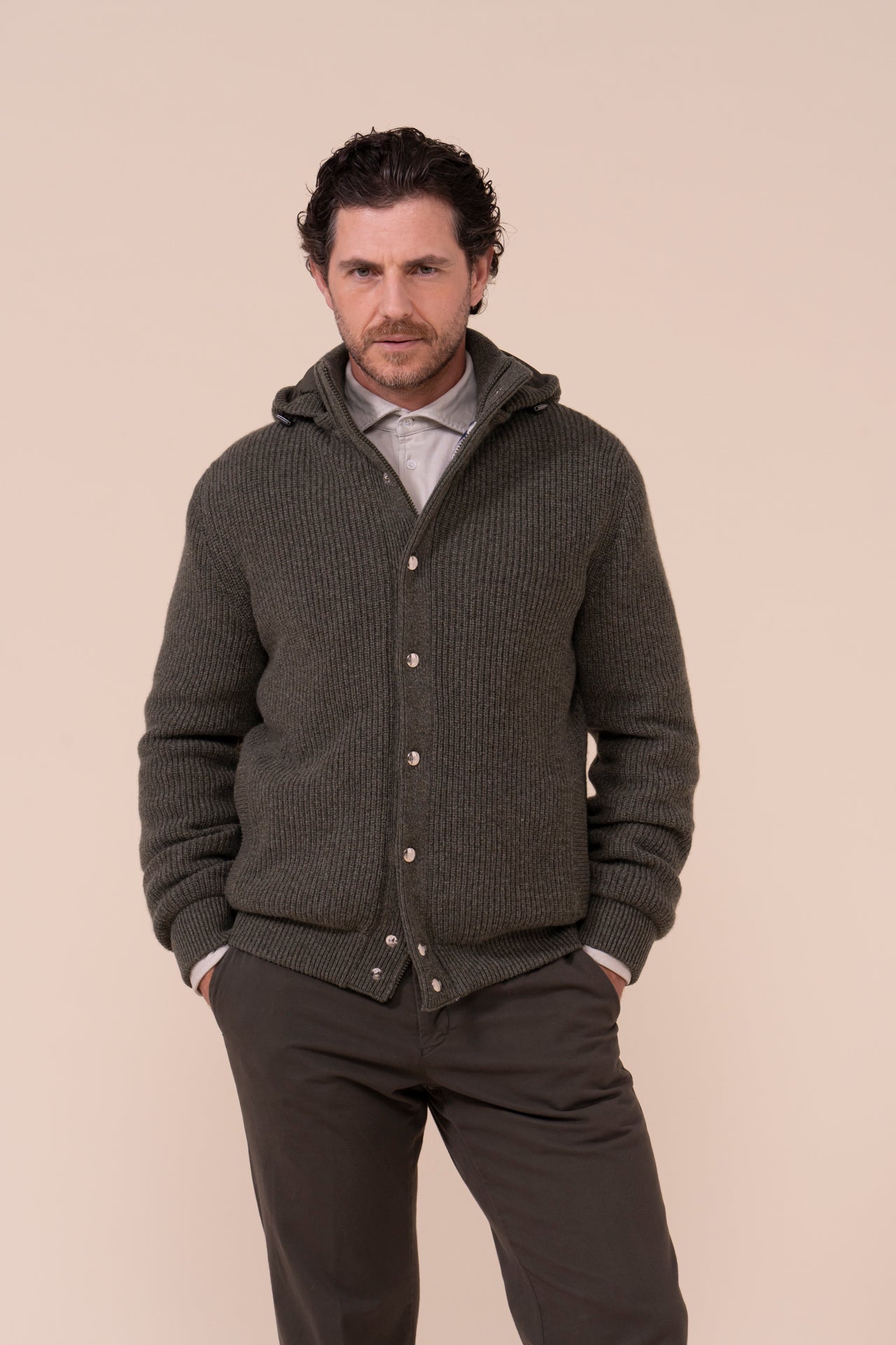 Cortina bomber in cashmere  - OLIVEGREENMELANGE