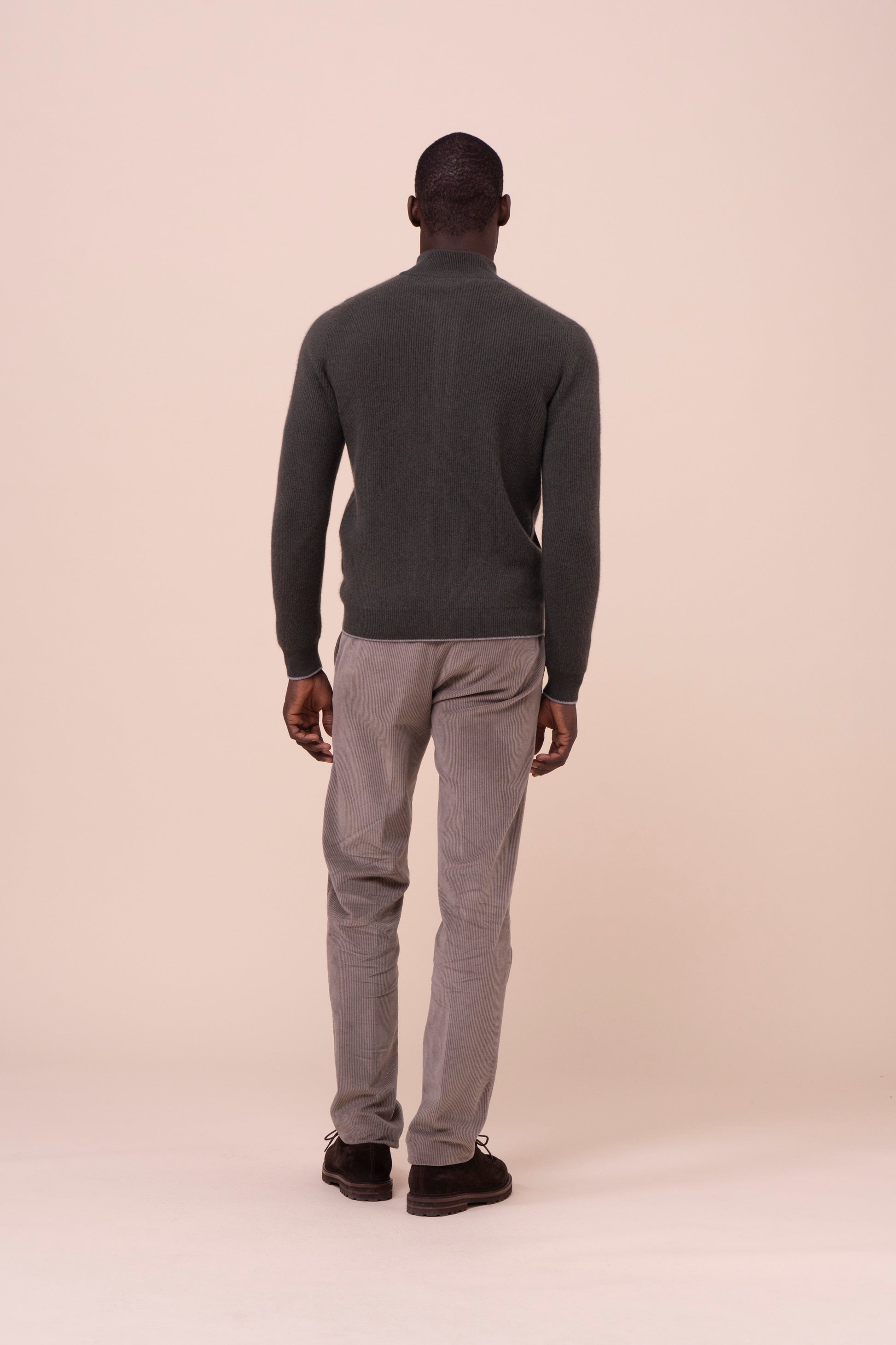 One maglia full zip in cashmere - bicolor - DARKOLIVEGREEN
