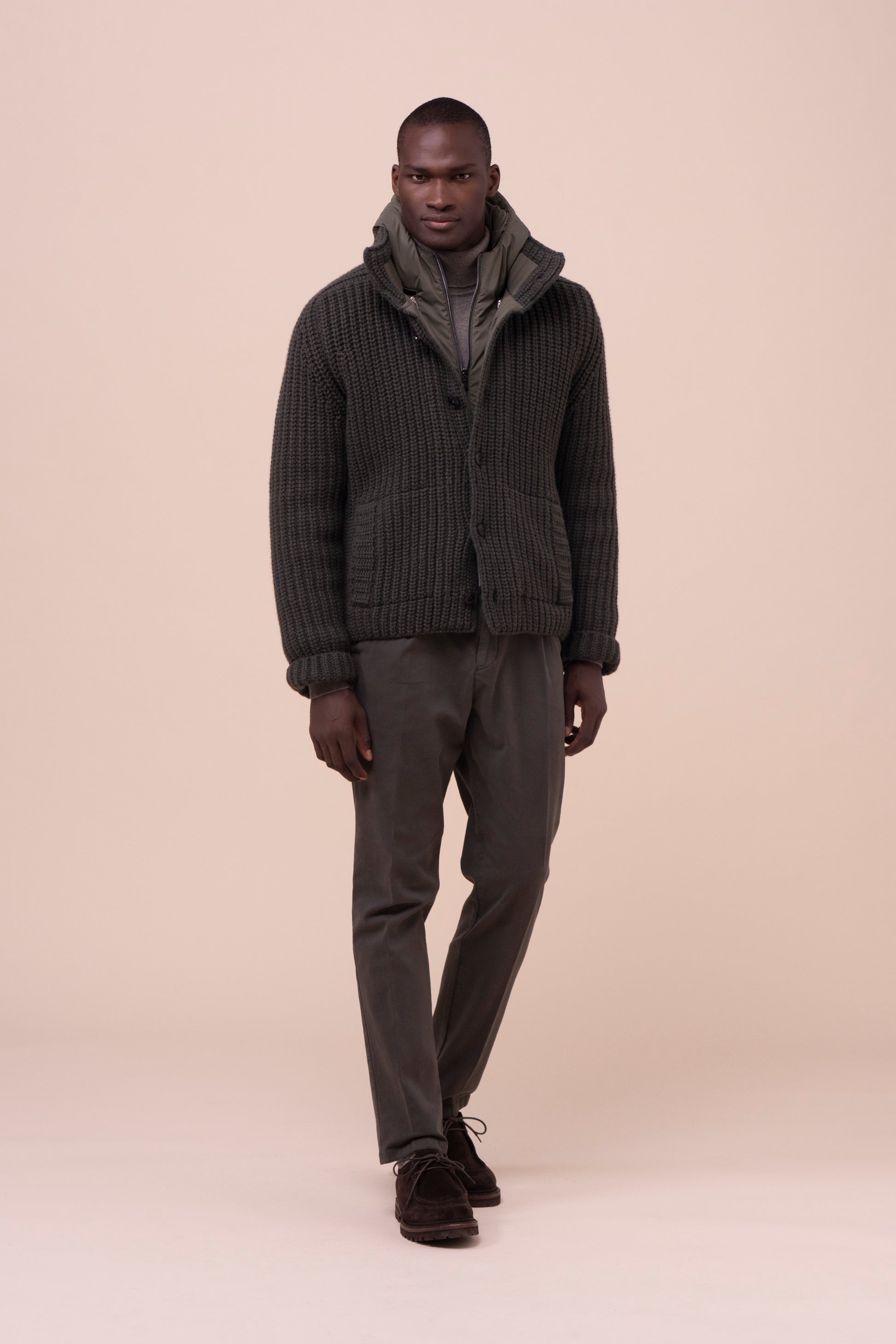 Davos bomber in cashmere  - DARKOLIVEGREEN