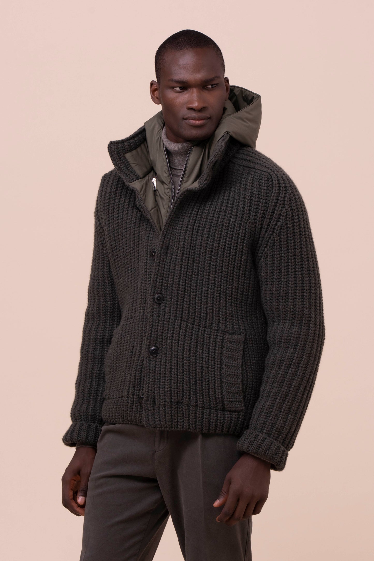 Davos bomber in cashmere  - DARKOLIVEGREEN