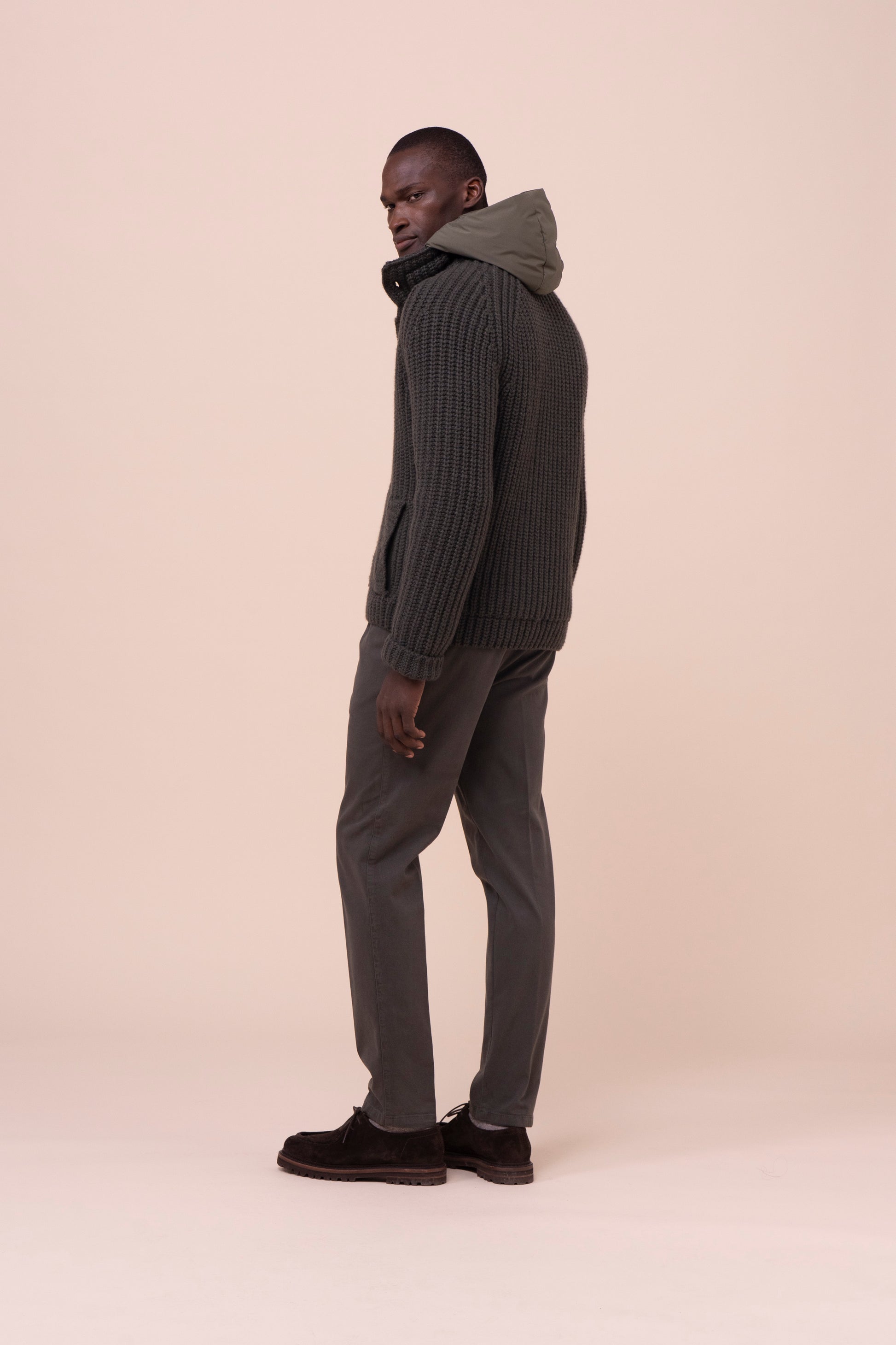 Davos bomber in cashmere  - DARKOLIVEGREEN
