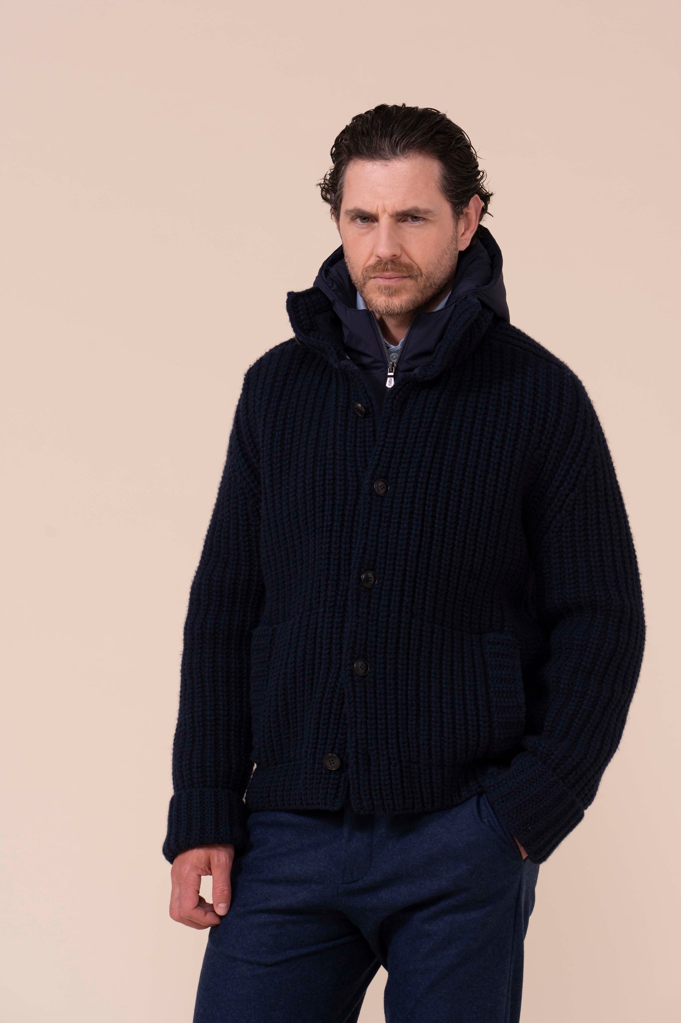 Davos bomber in cashmere  - MIDNIGHTBLUE