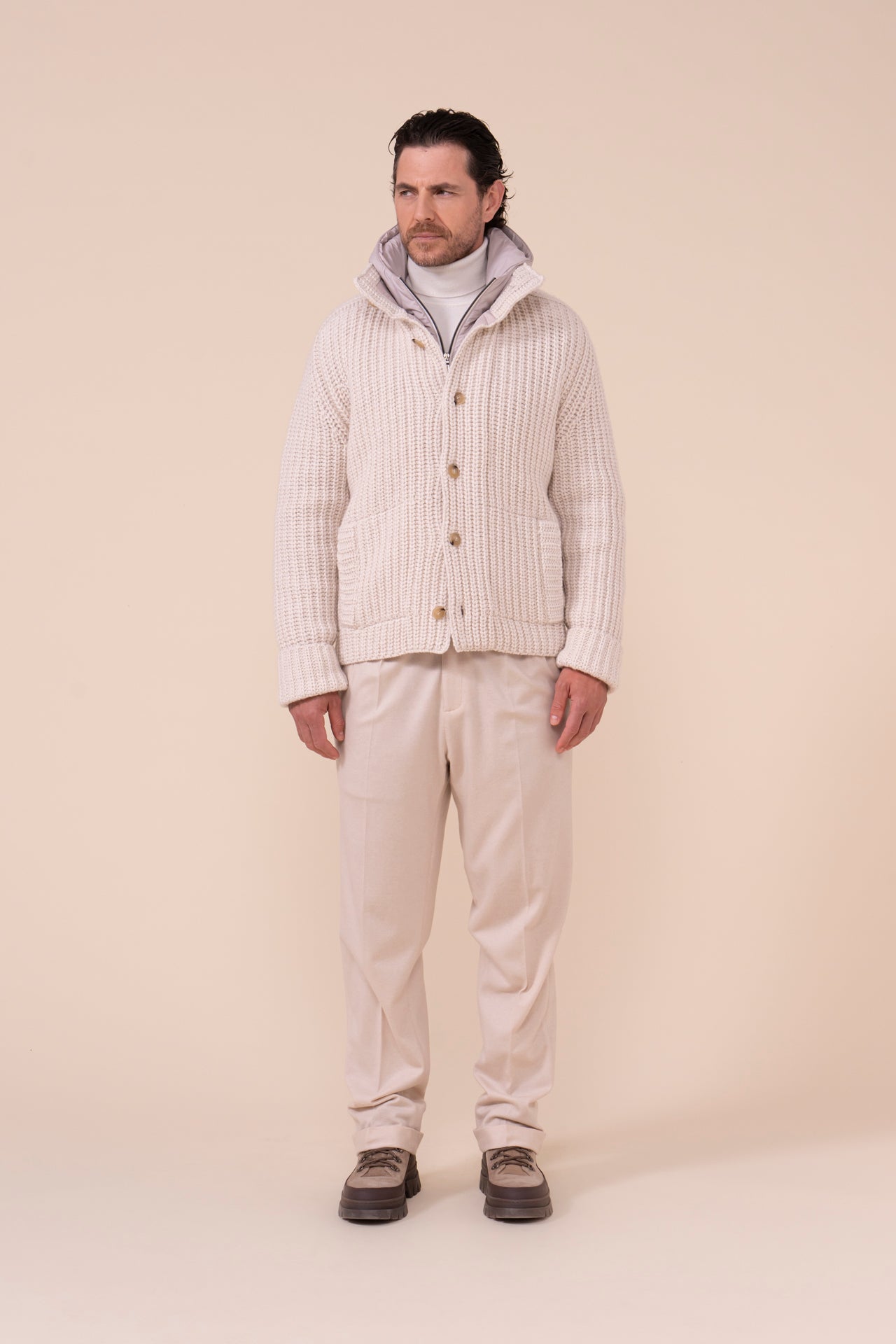 Davos Cashmere Tecknet Knit Bomber - CREAM