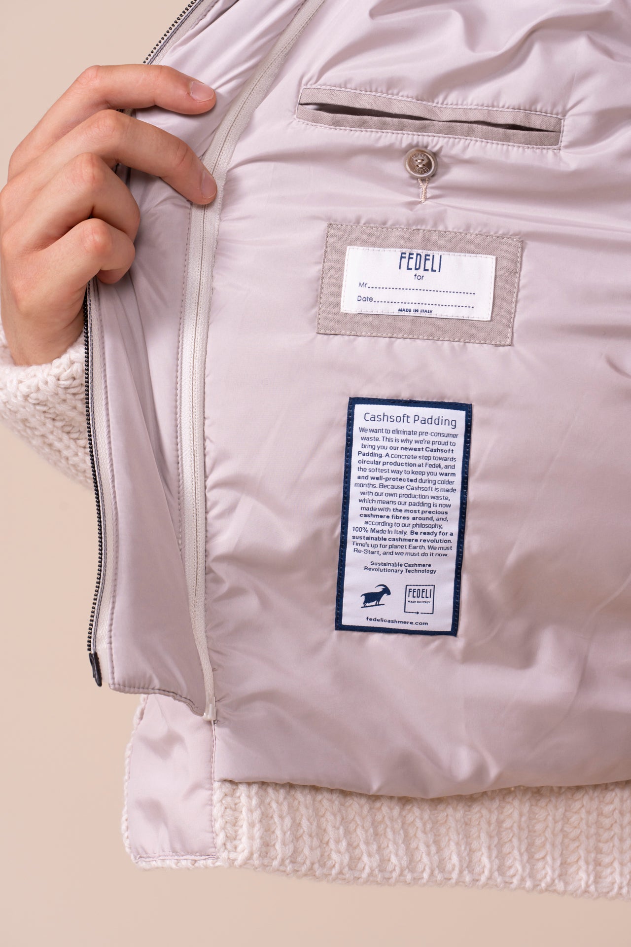 Davos Cashmere Tecknet Knit Bomber - CREAM