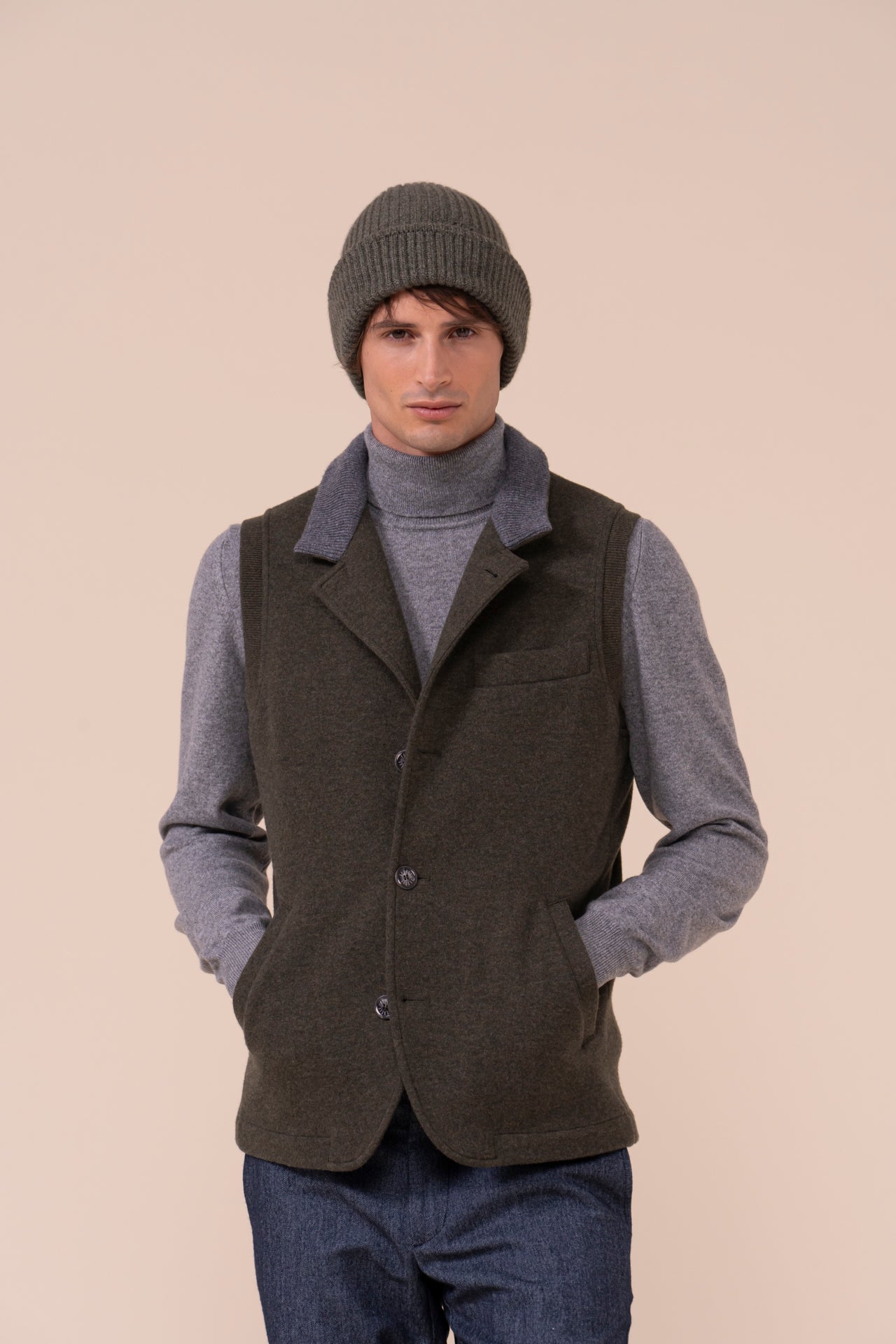 Norge berretto in maglia di cashmere - OLIVEGREENMELANGE