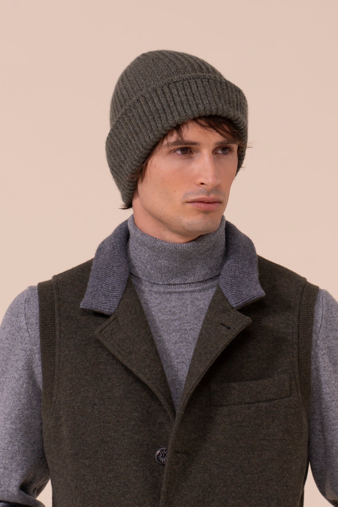 Norge berretto in maglia di cashmere - OLIVEGREENMELANGE