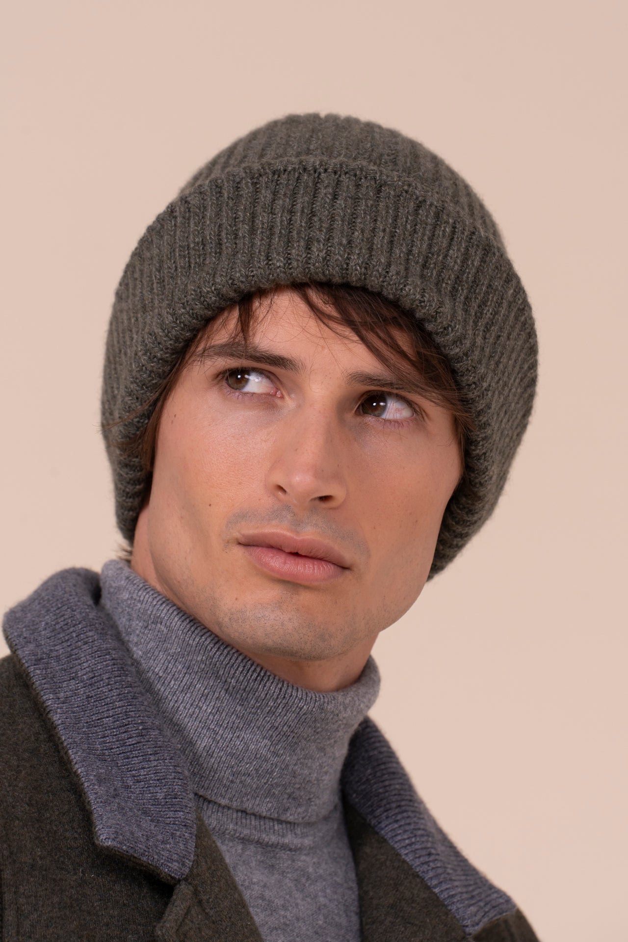 Norge Cashmere Knit Beanie - OLIVEGREENMELANGE