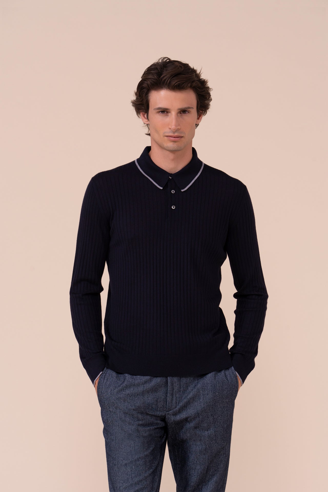 John Superfine Merino Wool Polo Shirt - MIDNIGHTBLUE