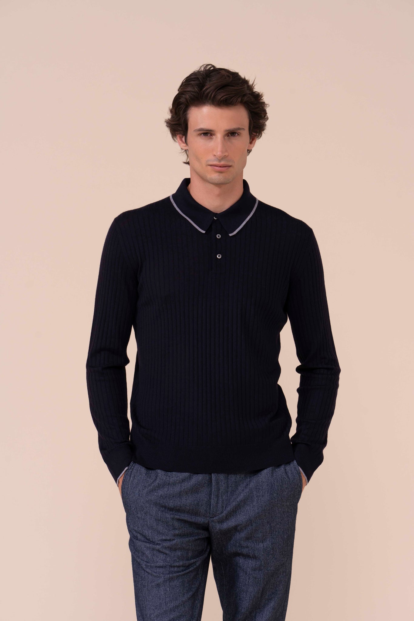 John polo in lana merino superfine - MIDNIGHTBLUE