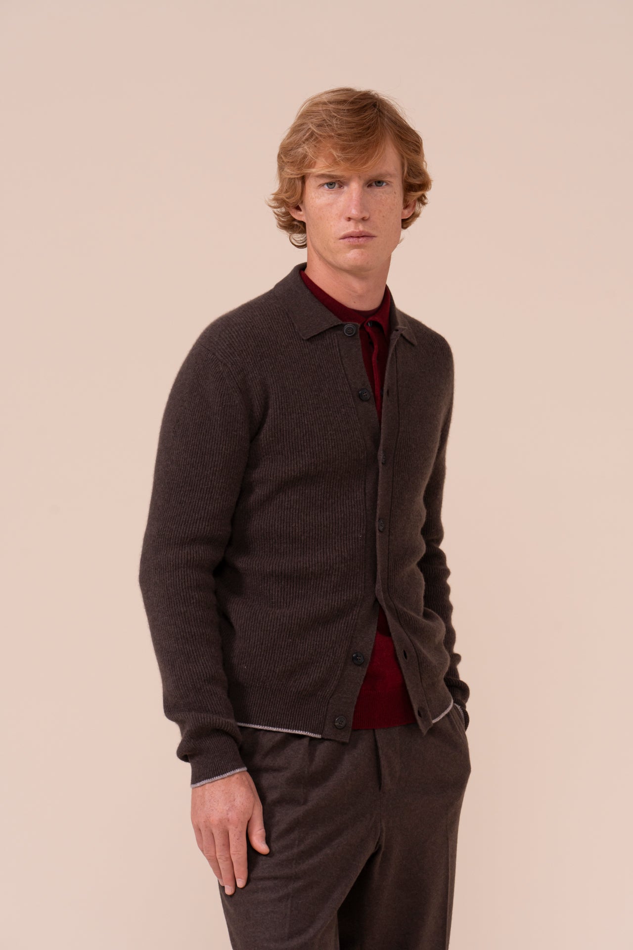 One Cashmere Knit Shirt - Bicolor - COFFEE