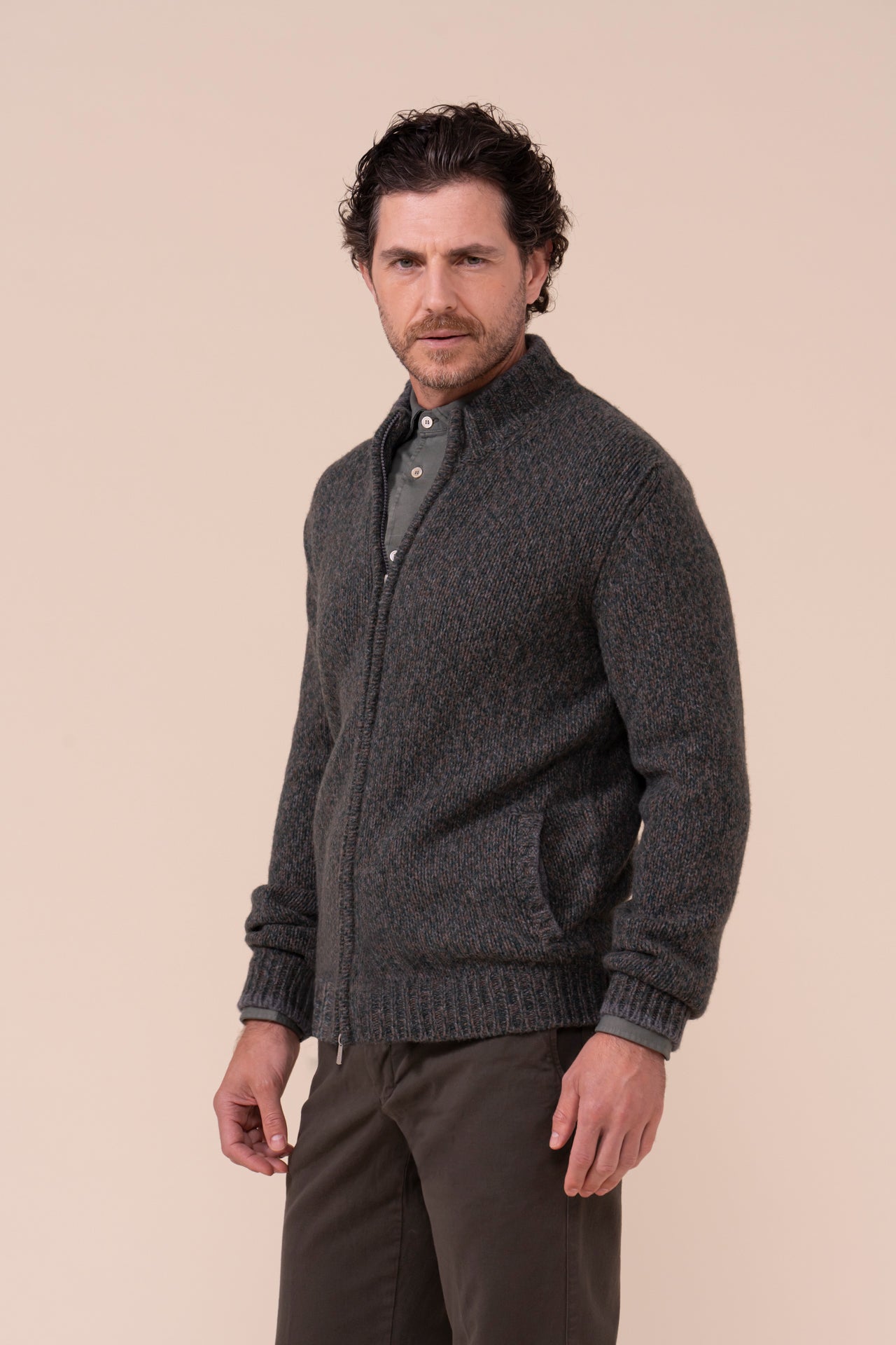Favonio Open maglia in baby alpaca con zip - TEAL