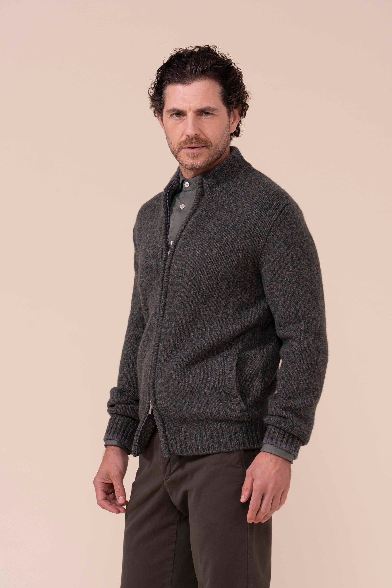 Favonio Baby Alpaca Full-zip Sweater - Bicolor - TEAL