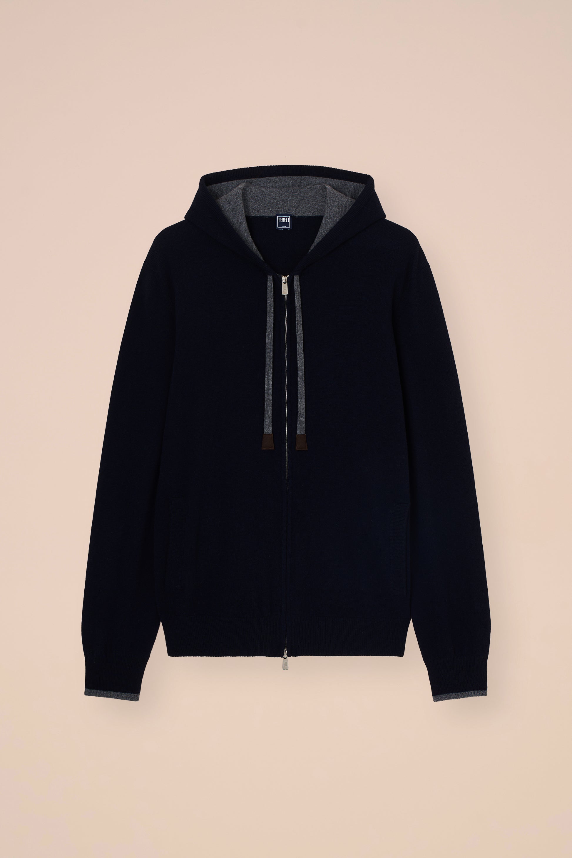 Davis felpa con cappuccio e zip in maglia di cashmere - MIDNIGHTBLUE